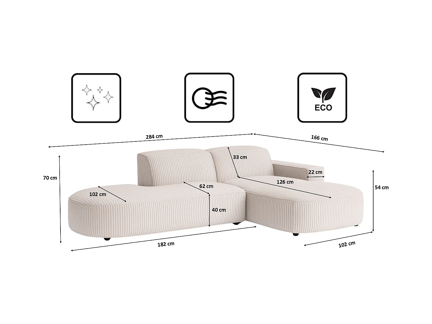 Divano angolare Cursal Atelier, tessuto Poso, beige, destra