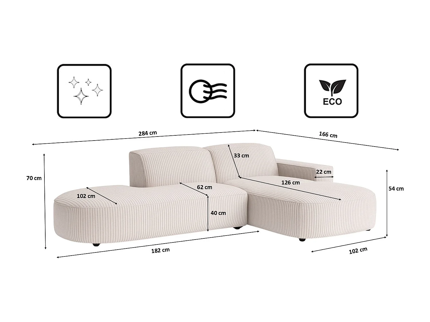 Ecksofa Cursal Atelier, Stoff Poso, Beige, Rechts