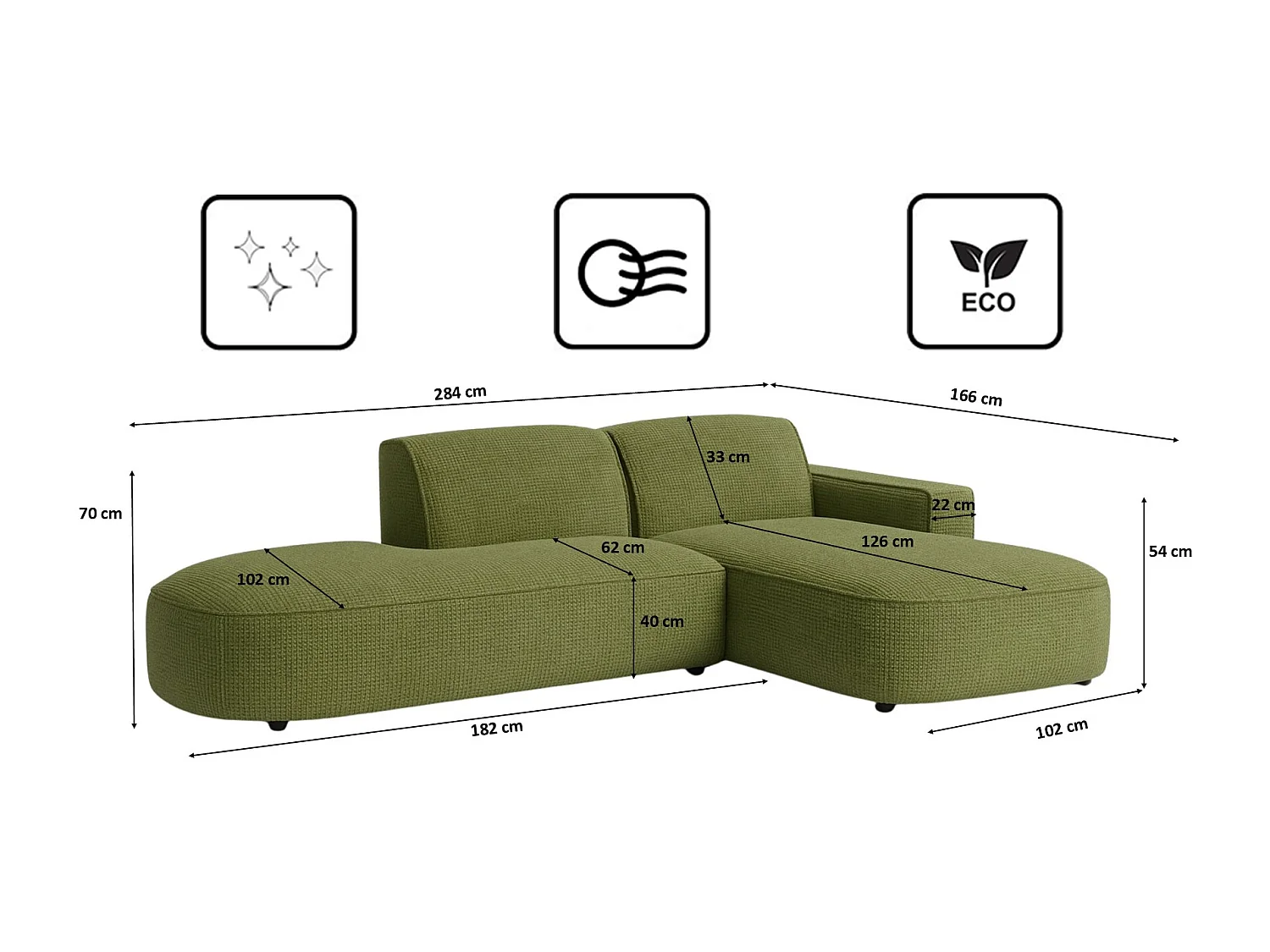 Ecksofa Cursal Atelier, Stoff Artico, Moss, Rechts