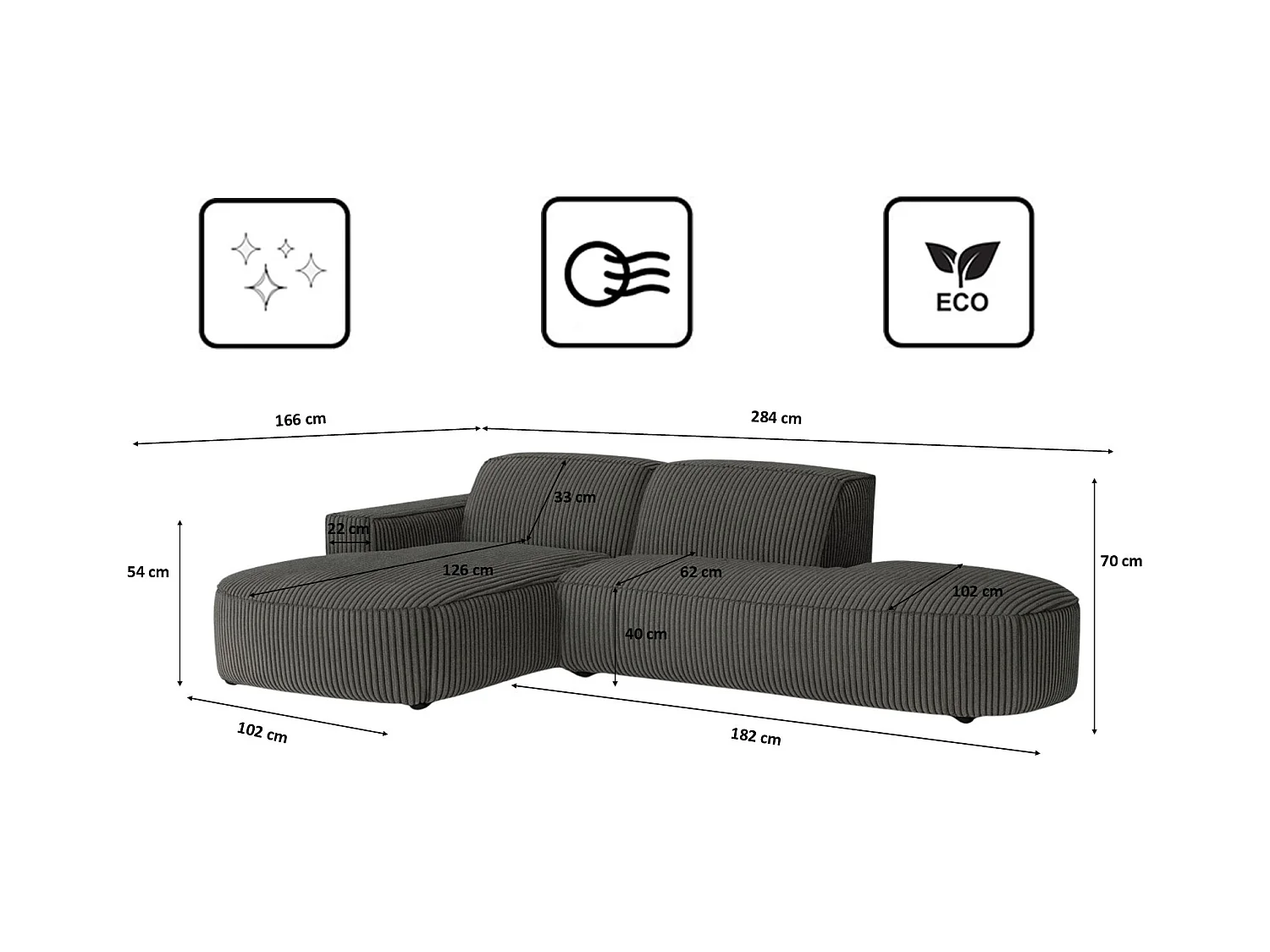 Divano angolare Cursal Atelier, tessuto Poso, grigio, sinistro