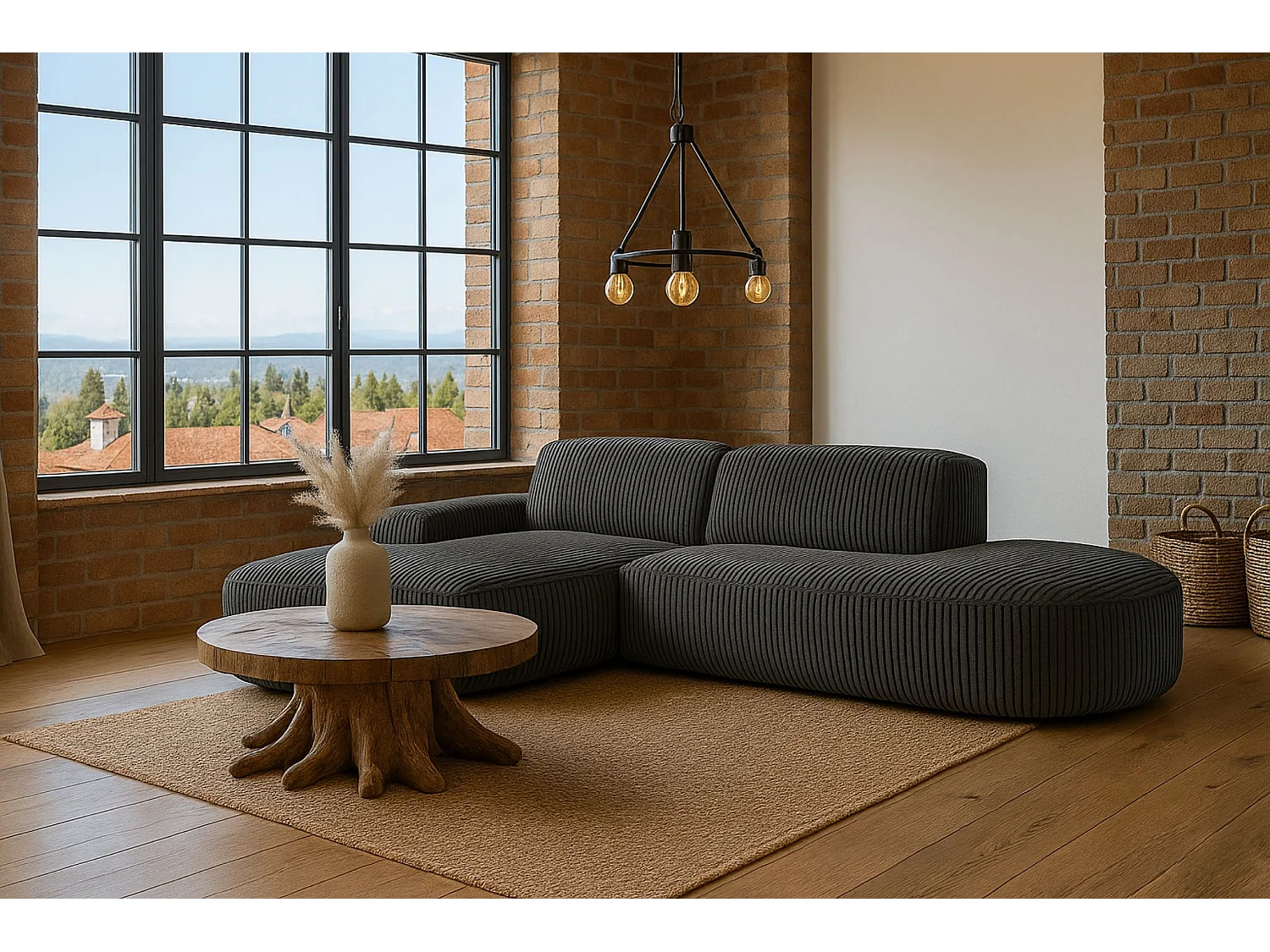 Canapé d'angle Cursal Atelier, tissu Poso, gris, gauche