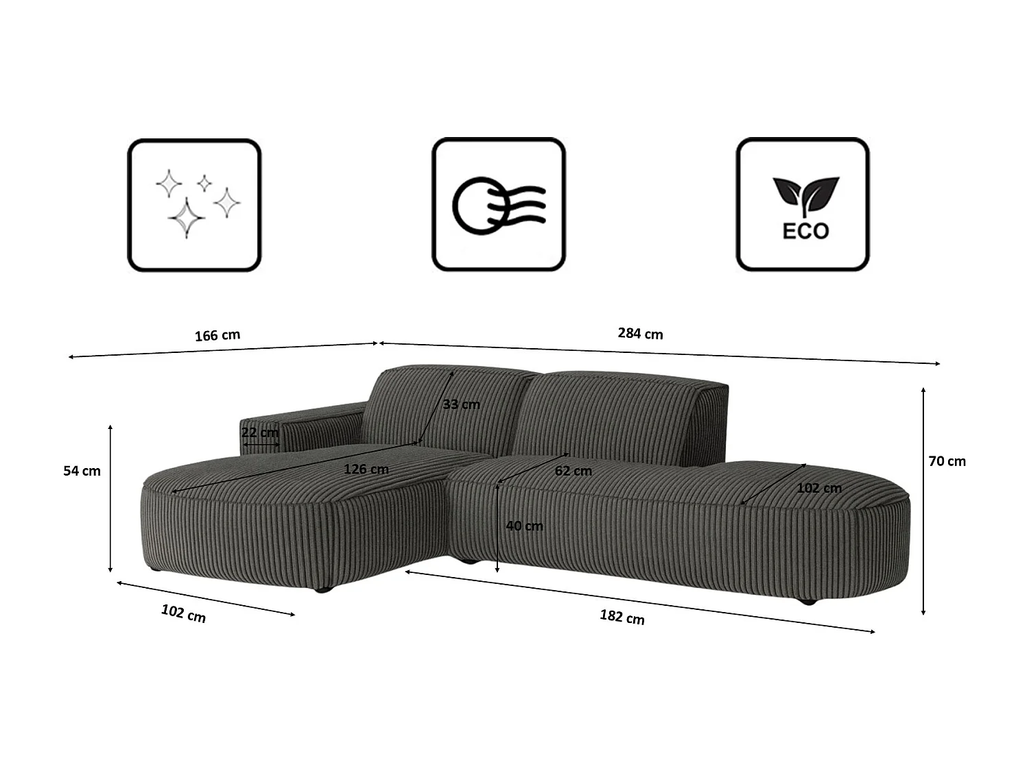 Ecksofa Cursal Atelier, Stoff Poso, Grau, Links