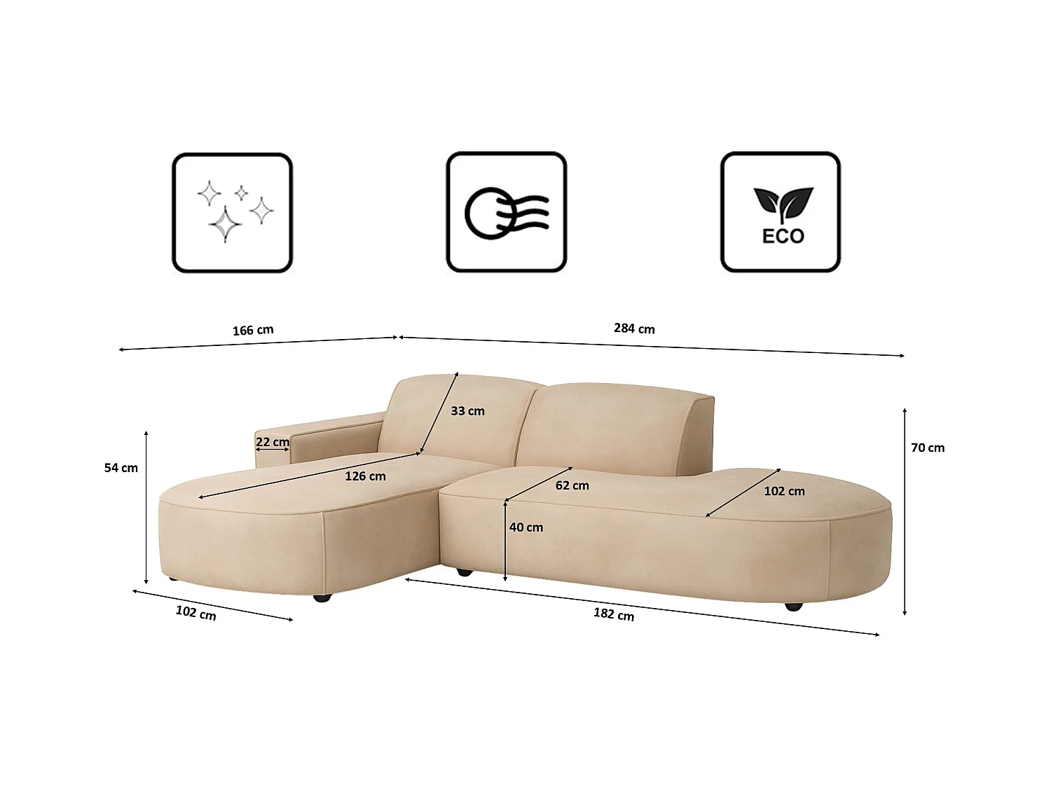 Ecksofa Cursal Atelier, Stoff Salvador, Beige, Links