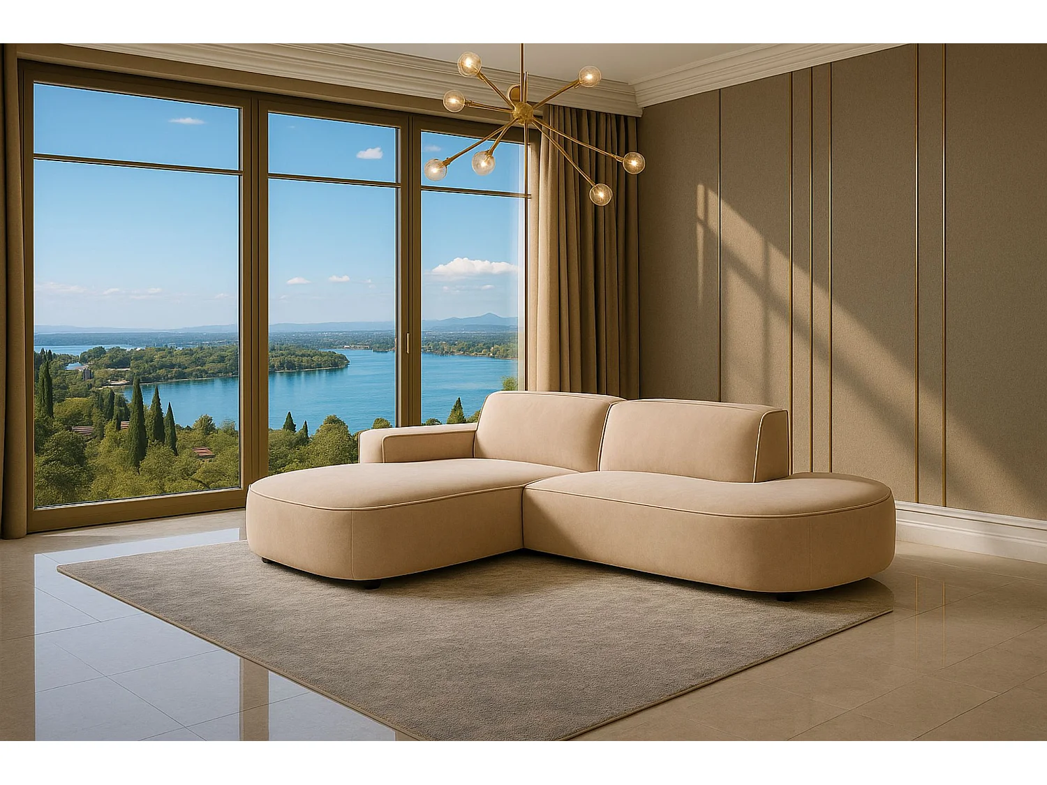 Canapé d'angle Cursal Atelier, tissu Salvador, beige, gauche