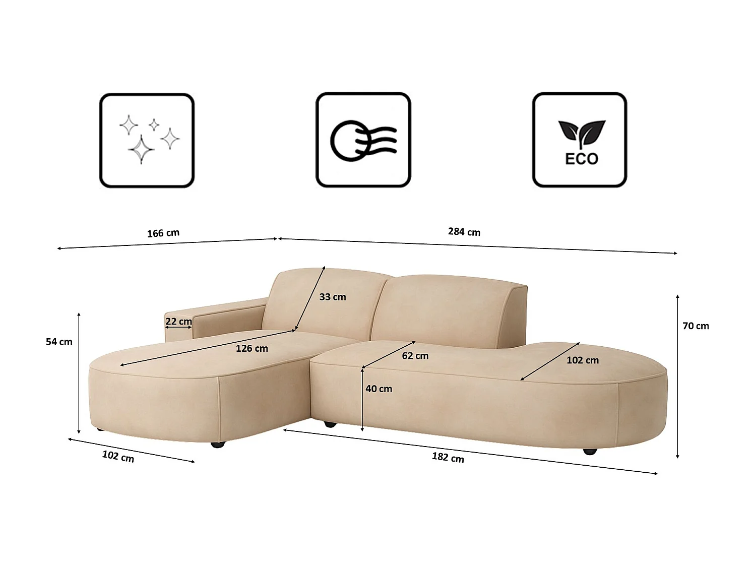 Canapé d'angle Cursal Atelier, tissu Salvador, beige, gauche