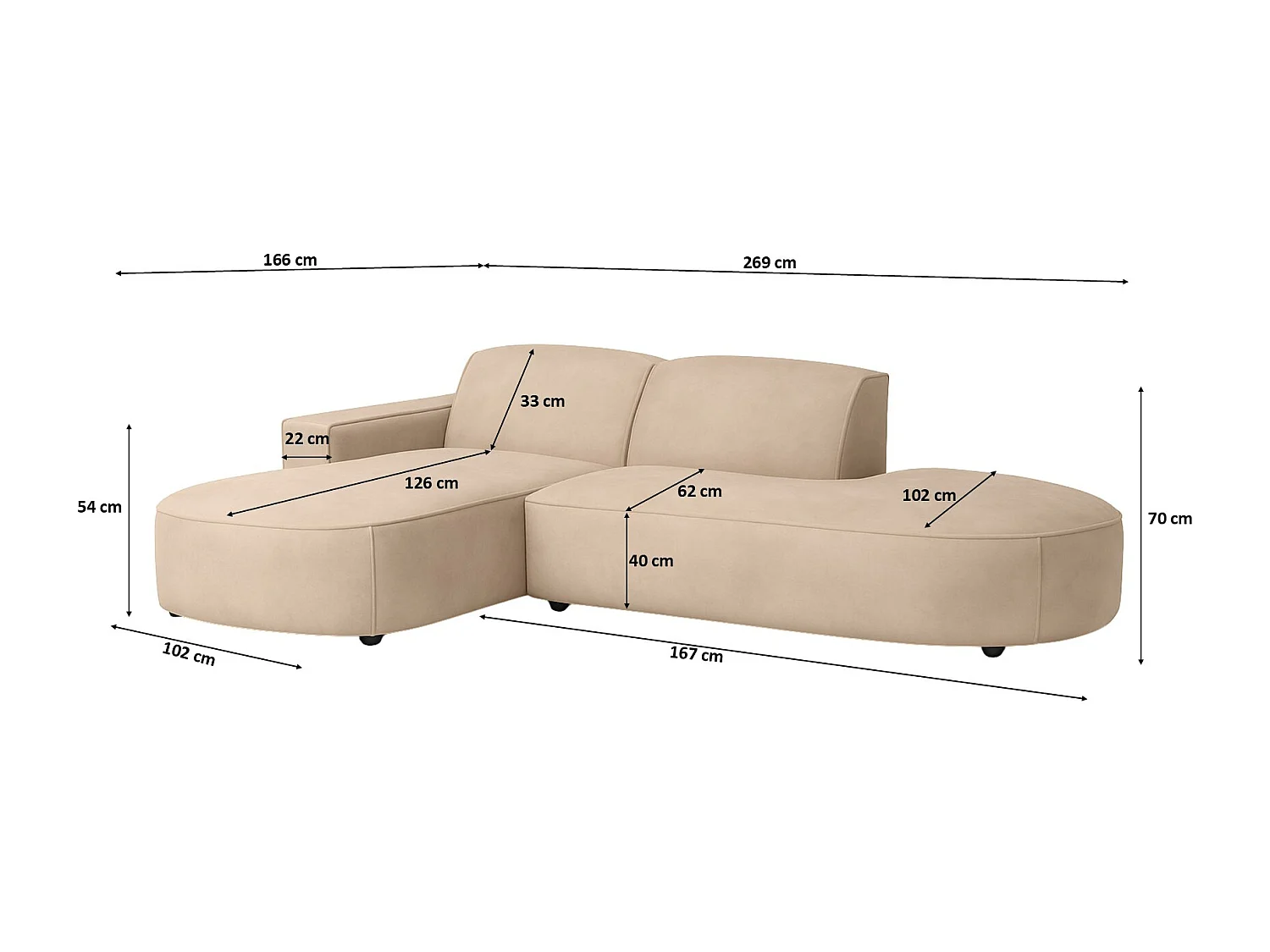 Canapé d'angle Cursal Atelier, tissu Salvador, beige, gauche