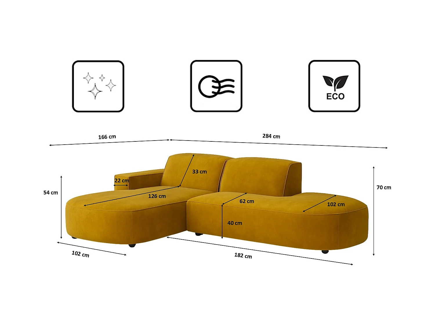 Ecksofa Cursal Atelier, Stoff Salvador, Gelb, Links