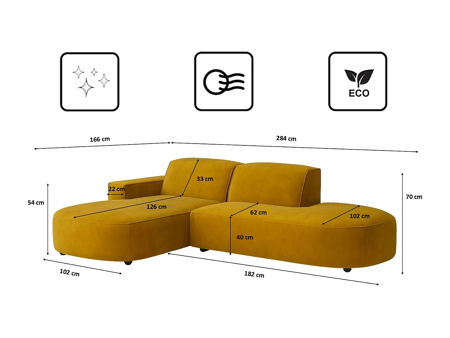 Canapé d'angle Cursal Atelier, tissu Salvador, jaune, gauche