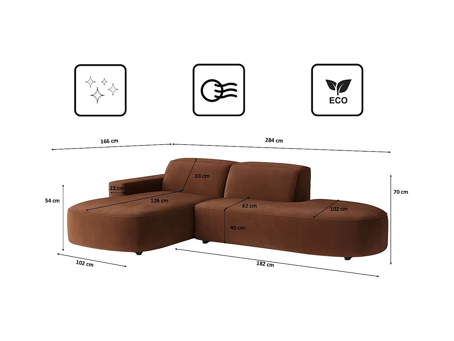 Ecksofa Cursal Atelier, Stoff Salvador, Dunkelbraun, Links