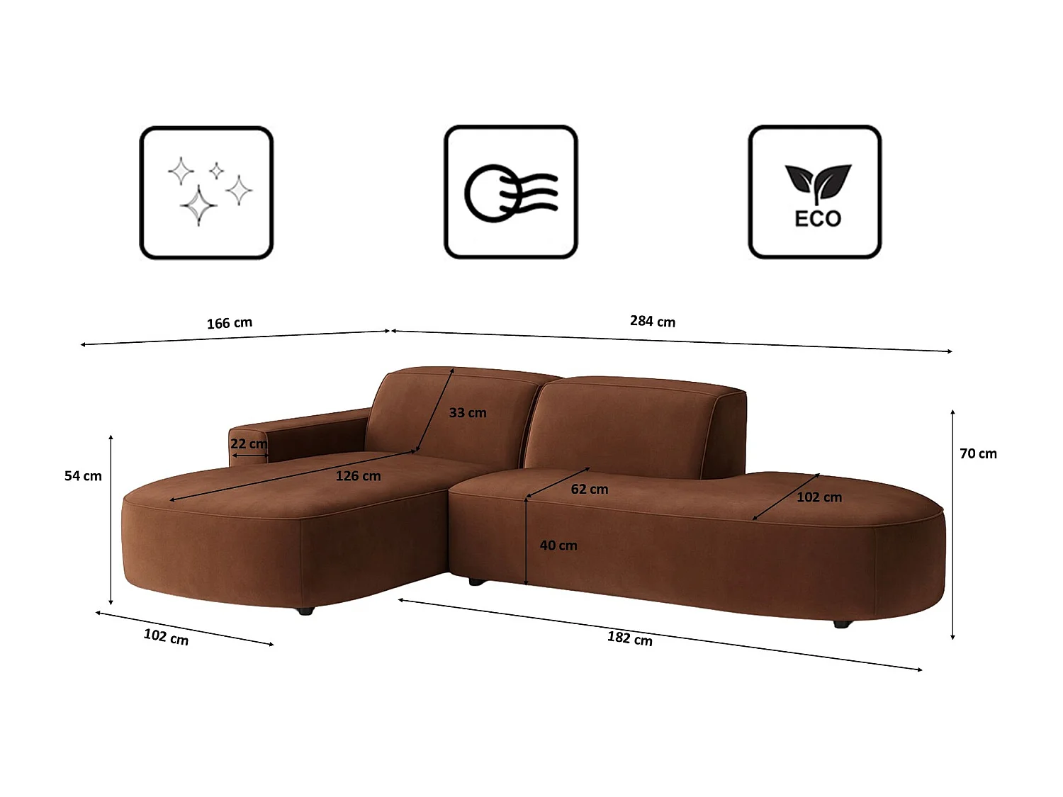 Canapé d'angle Cursal Atelier, tissu Salvador, marron foncé, gauche