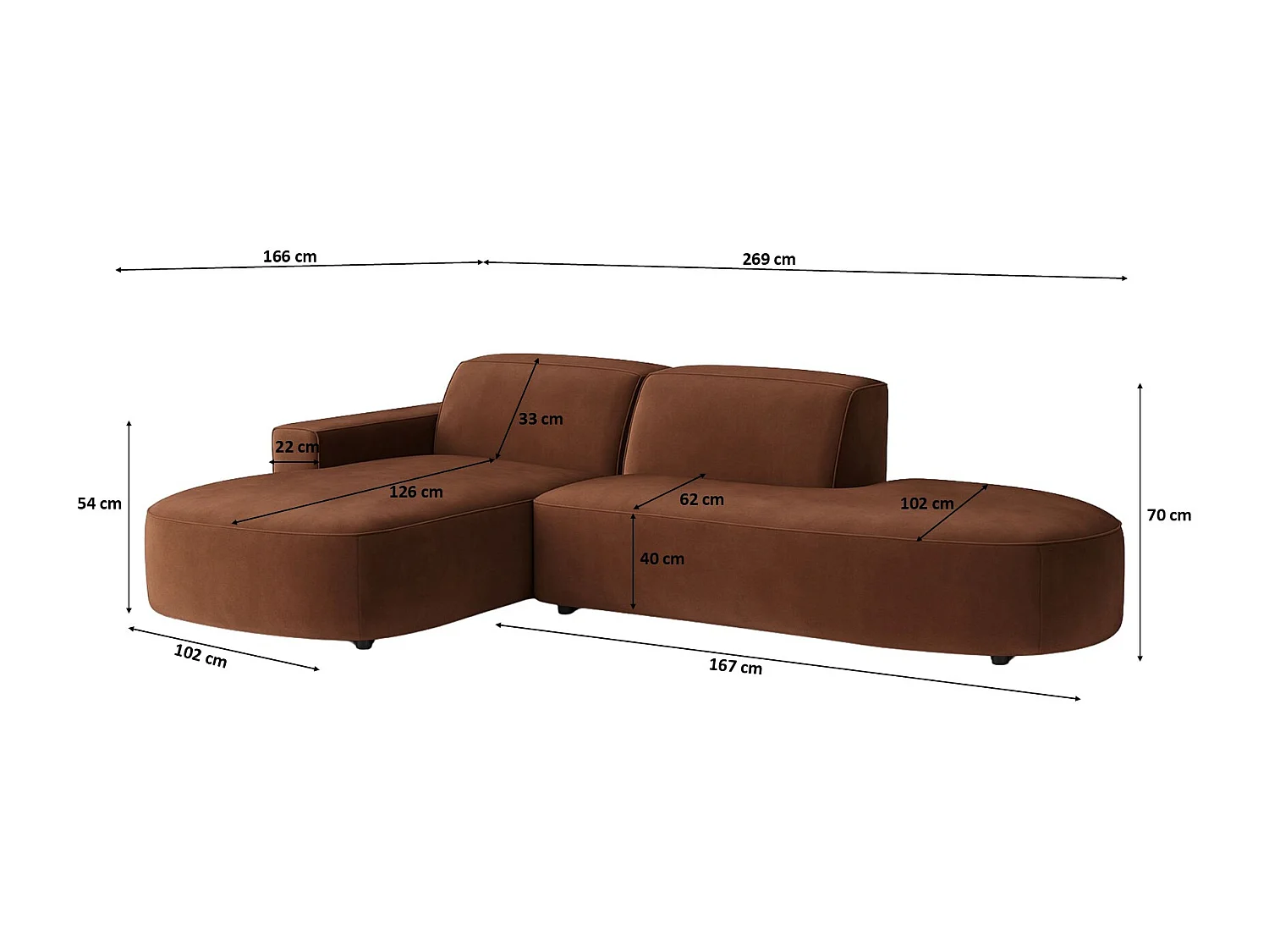 Canapé d'angle Cursal Atelier, tissu Salvador, marron foncé, gauche