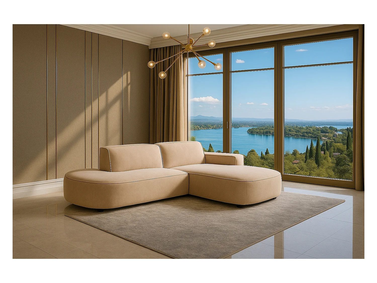 Ecksofa Cursal Atelier, Stoff Salvador, Beige, Rechts