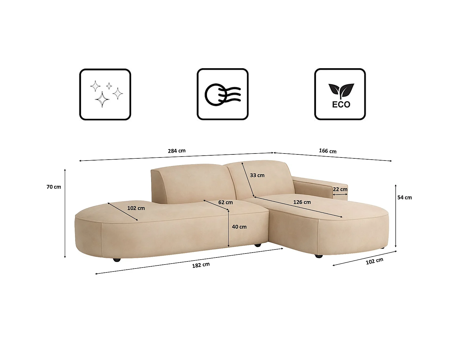 Ecksofa Cursal Atelier, Stoff Salvador, Beige, Rechts