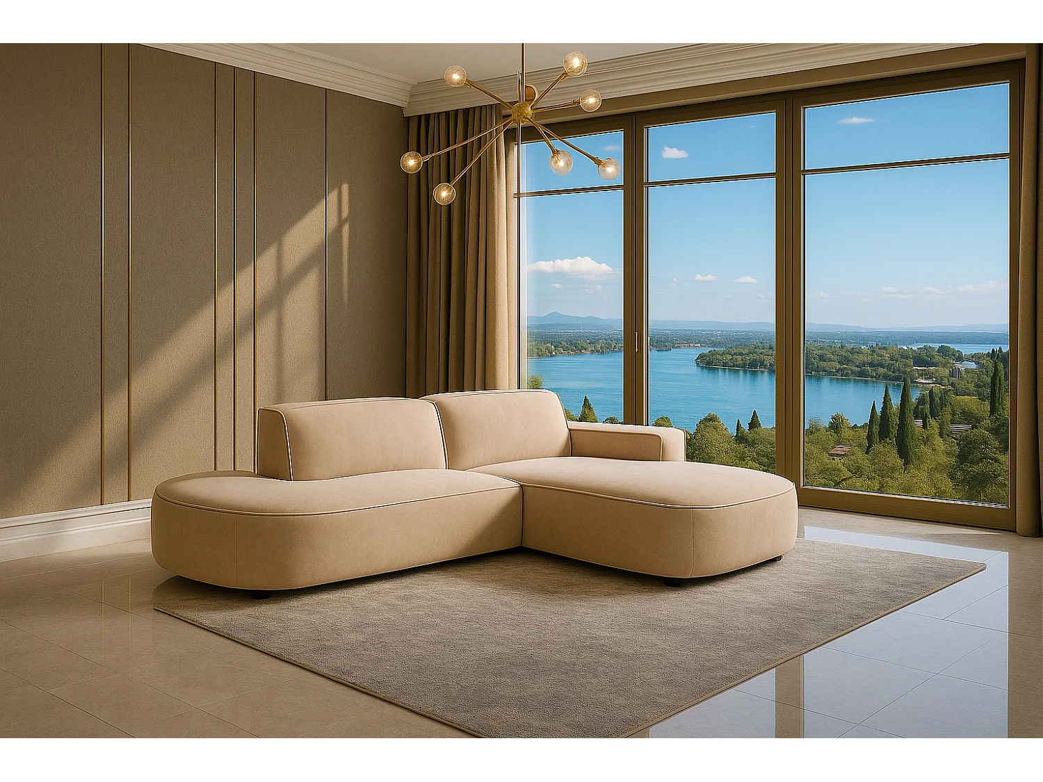 Canapé d'angle Cursal Atelier, tissu Salvador, beige, droit