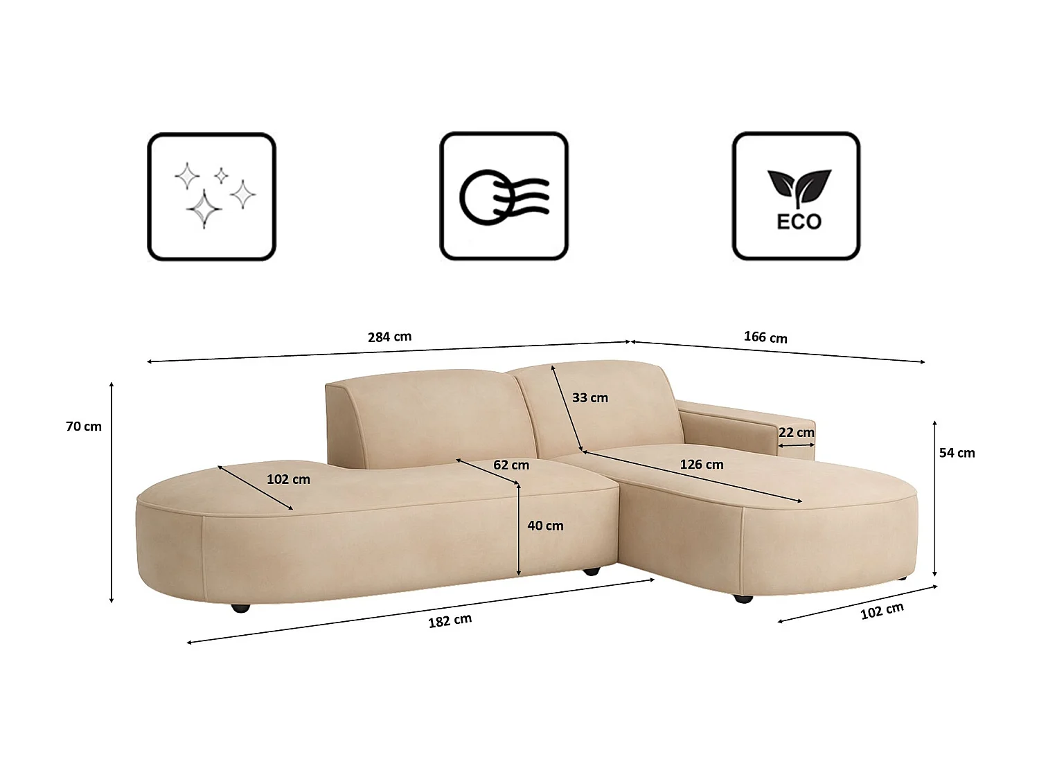 Canapé d'angle Cursal Atelier, tissu Salvador, beige, droit