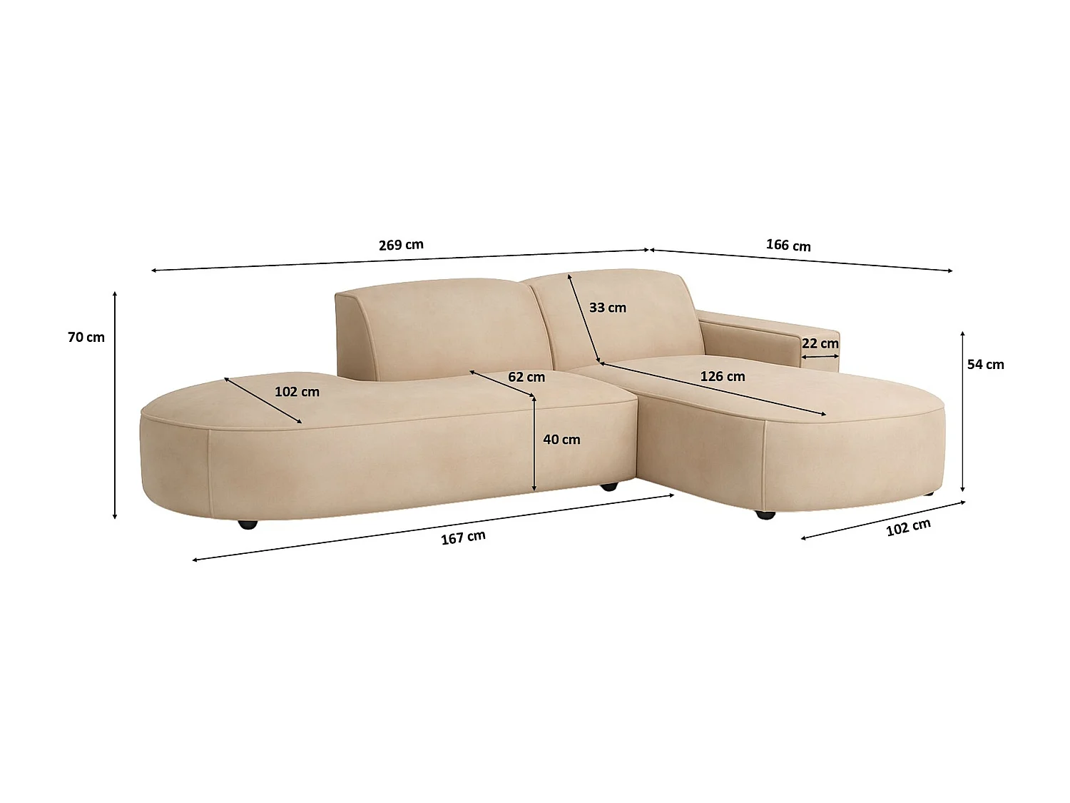 Canapé d'angle Cursal Atelier, tissu Salvador, beige, droit