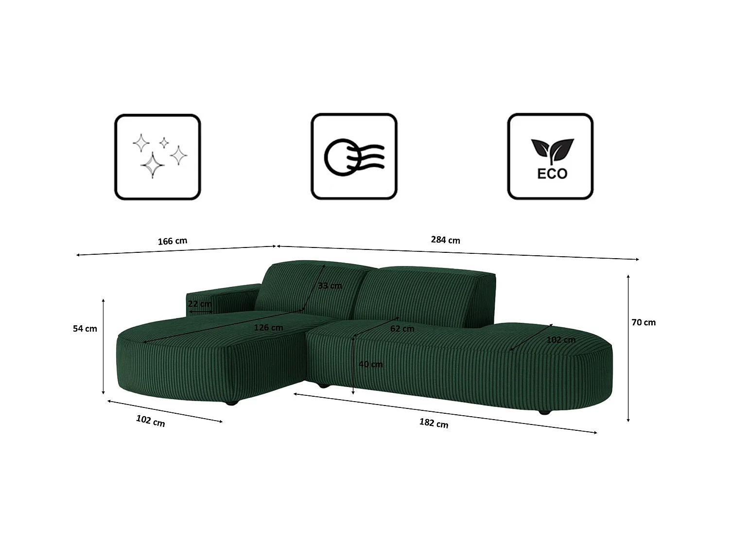 Divano angolare Cursal Atelier, tessuto Poso, verde, sinistro