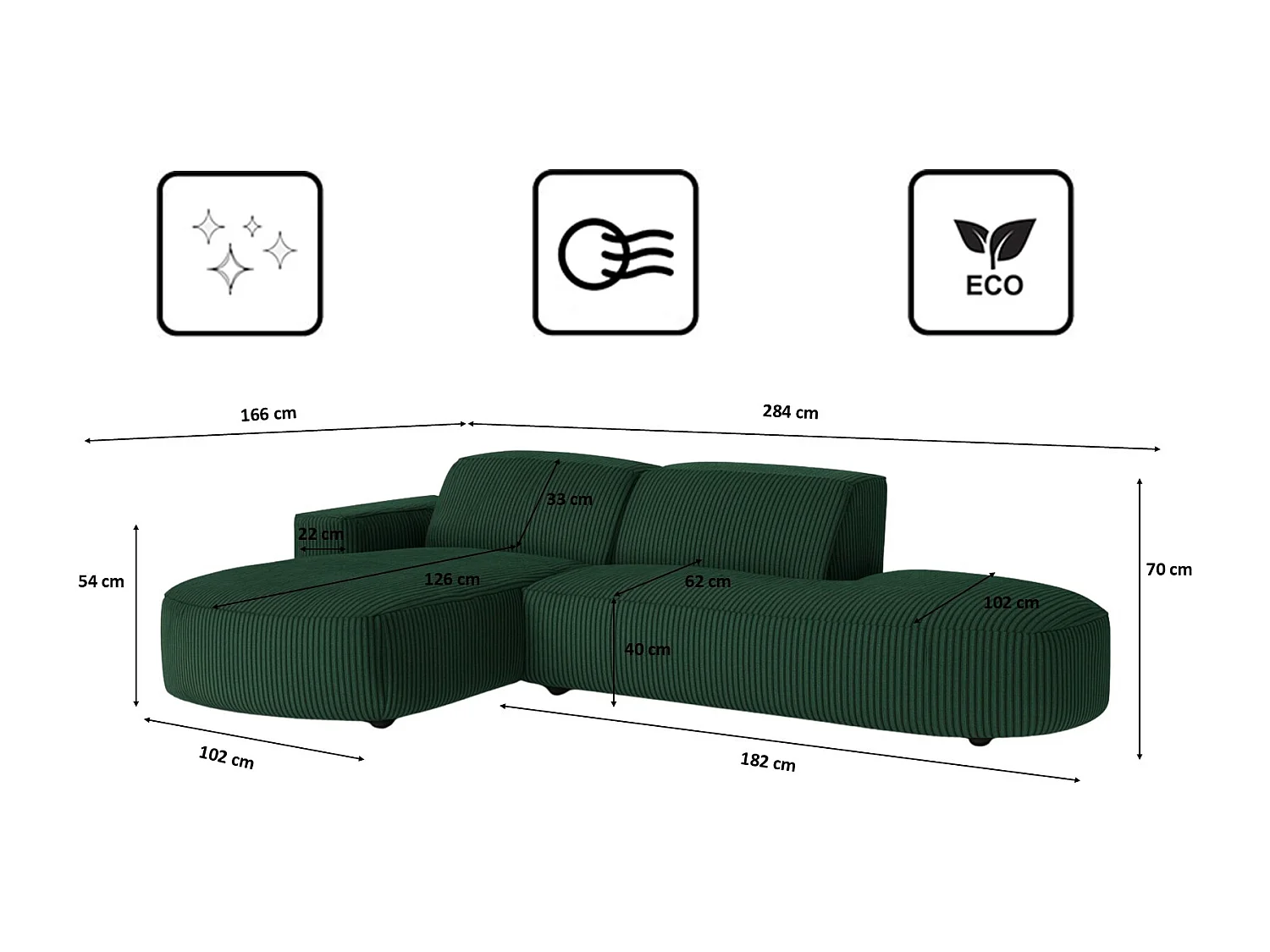 Ecksofa Cursal Atelier, Stoff Poso, Grün, Links