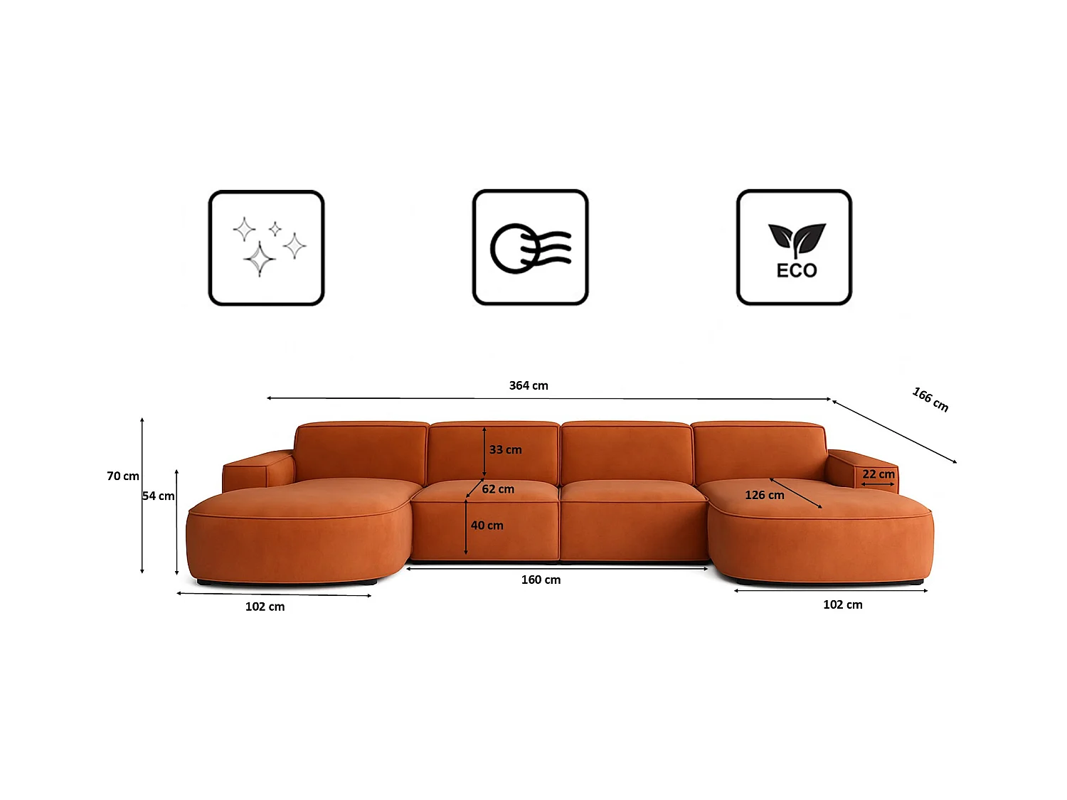 Ecksofa U-Form Round Cursal, Stoff Salvador, Braun