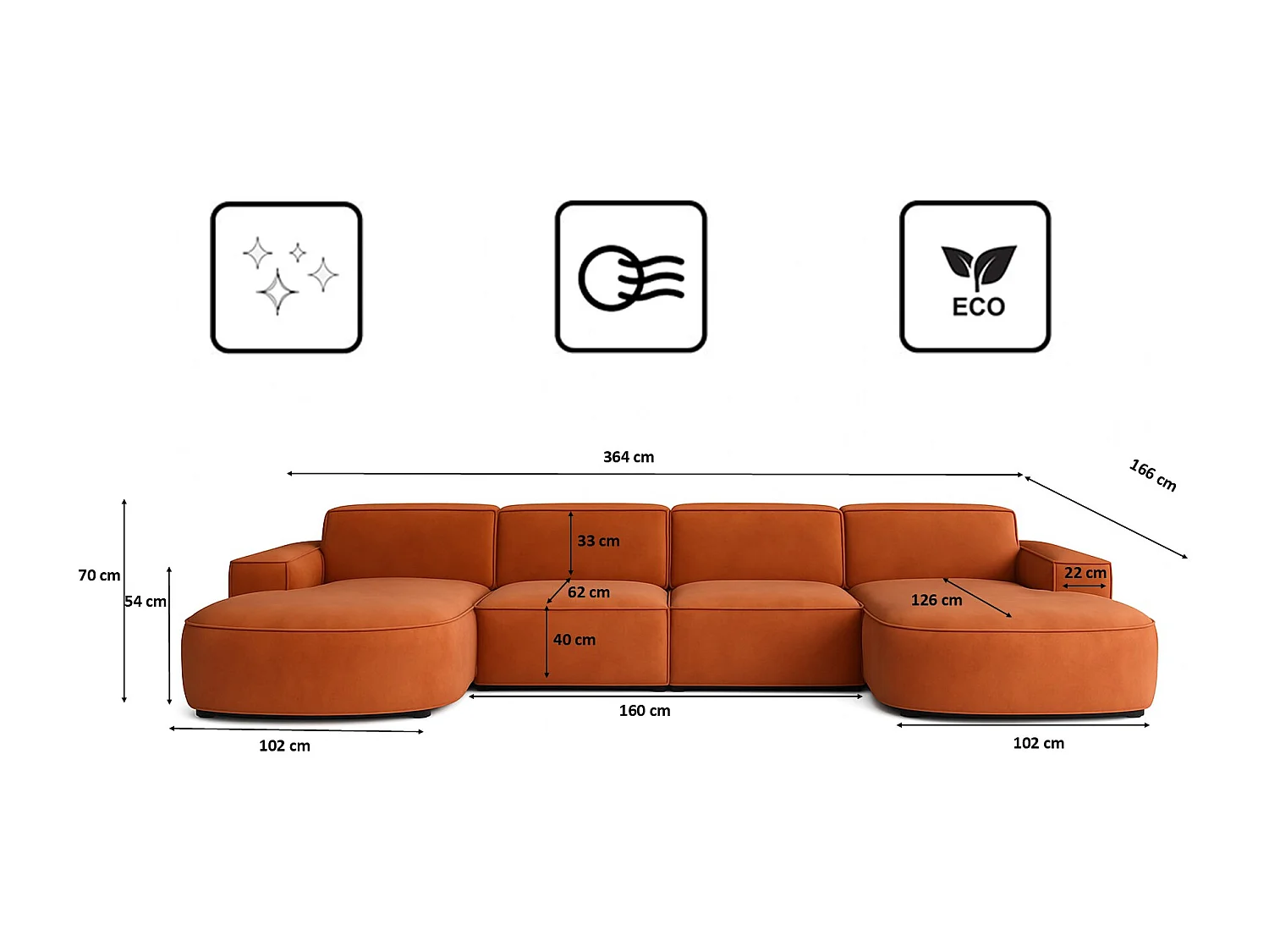 Canapé d'angle en U Round Cursal, tissu Salvador, marron