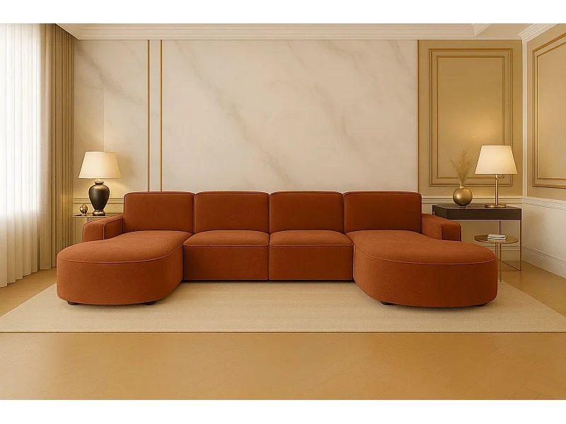 Ecksofa U-Form Round Cursal, Stoff Salvador, Braun