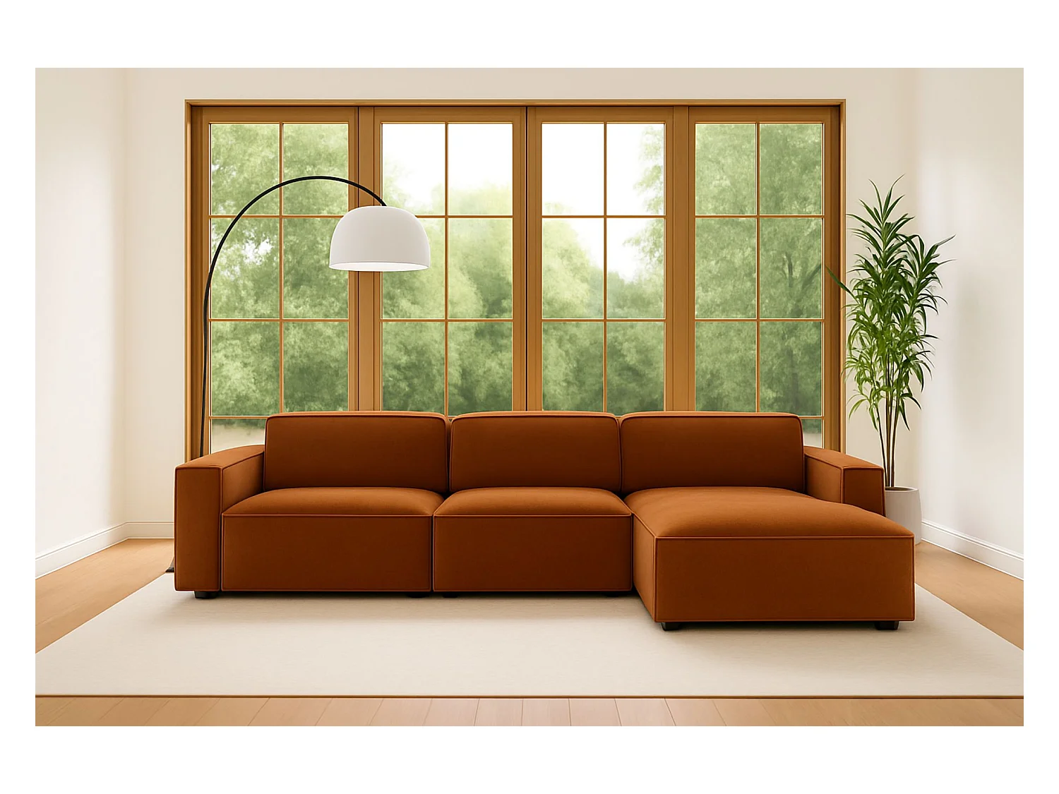 Canapé d'angle en L Cursal, tissu Salvador, marron, droit