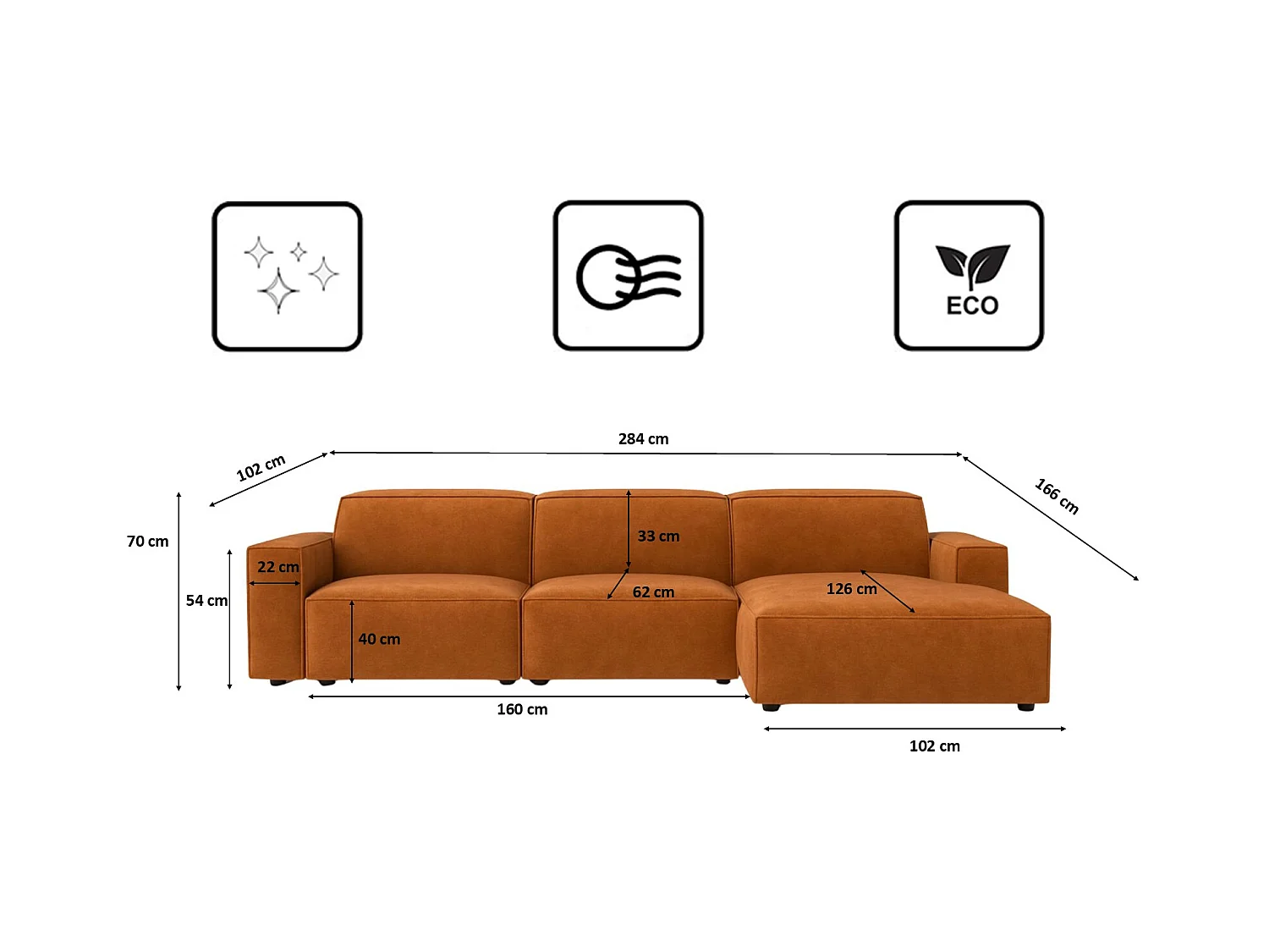 Canapé d'angle en L Cursal, tissu Salvador, marron, droit