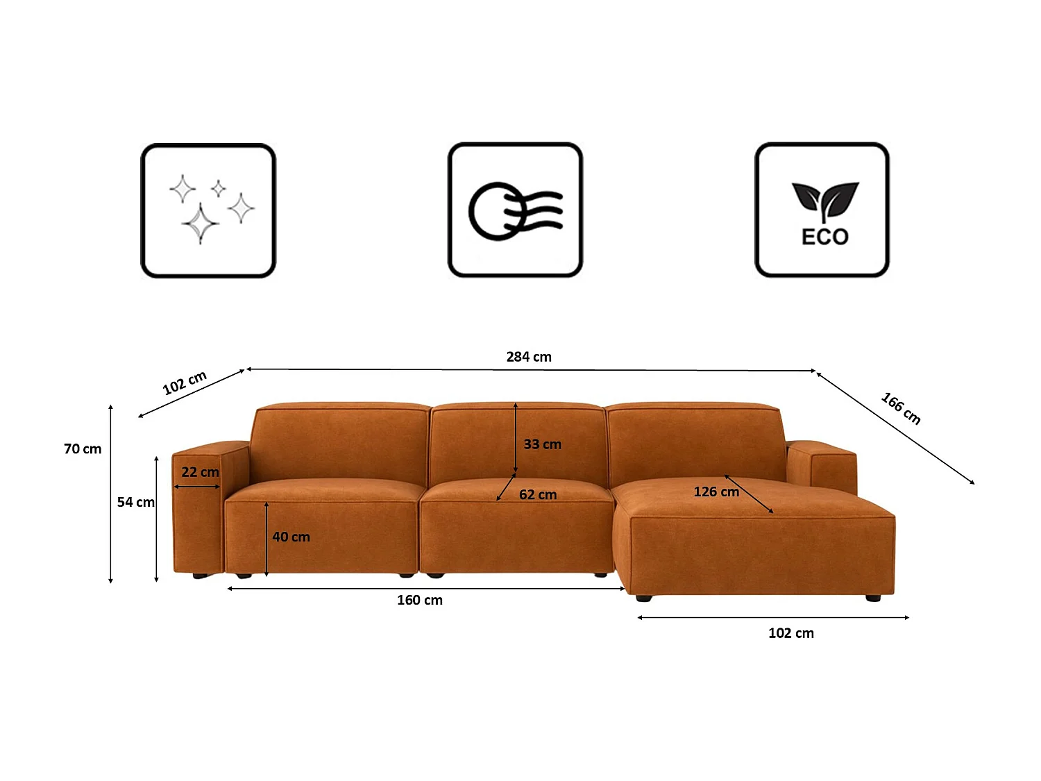 Canapé d'angle en L Cursal, tissu Salvador, marron, droit