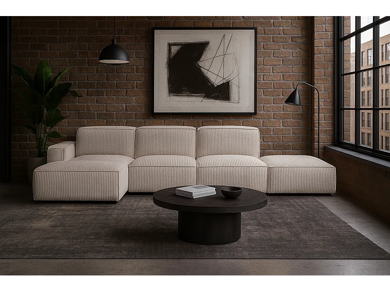 Ecksofa L-Form + Hocker Cursal, Stoff Poso, Beige, Links