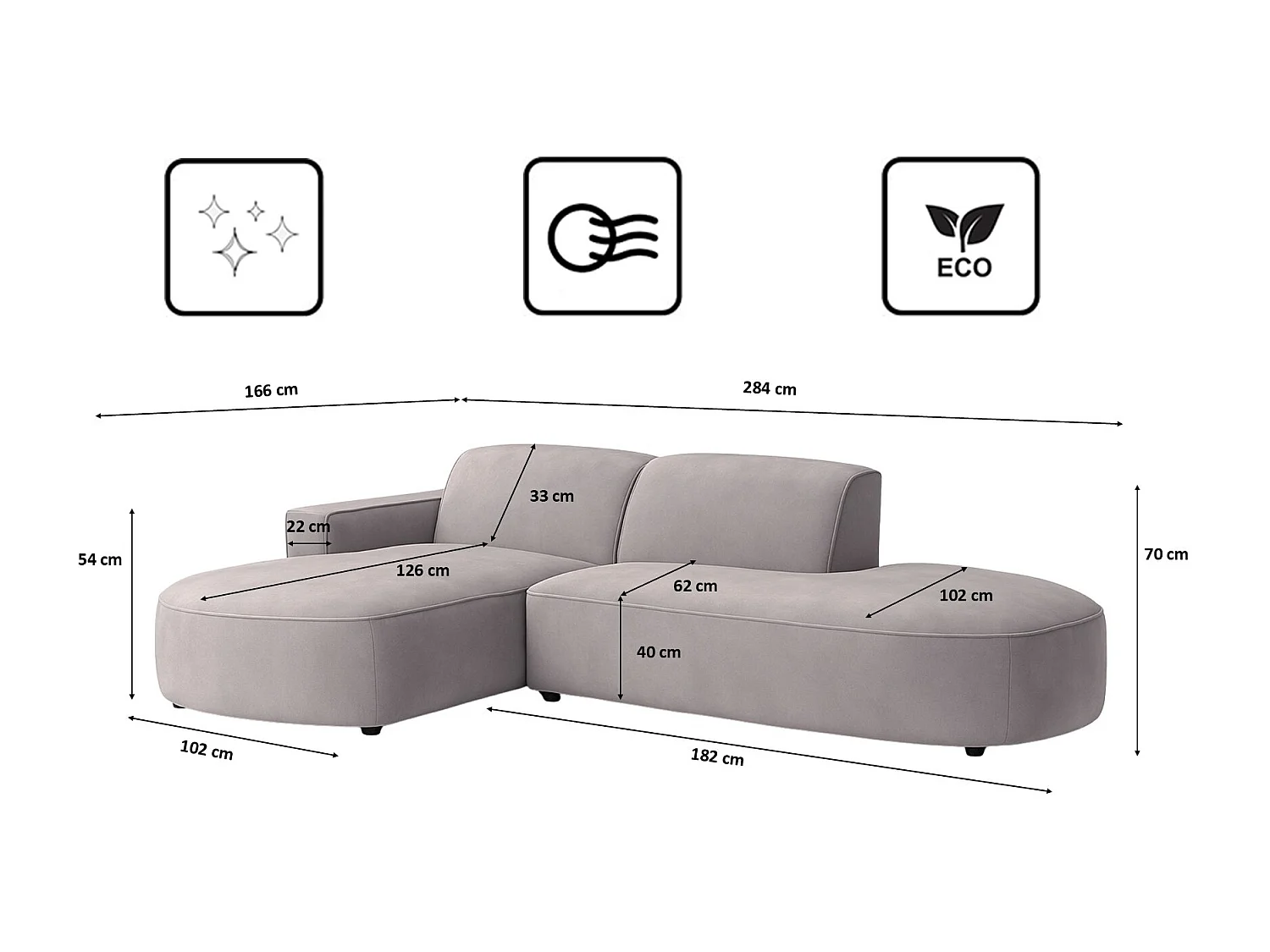 Canapé d'angle Cursal Atelier, tissu Salvador, gris, gauche