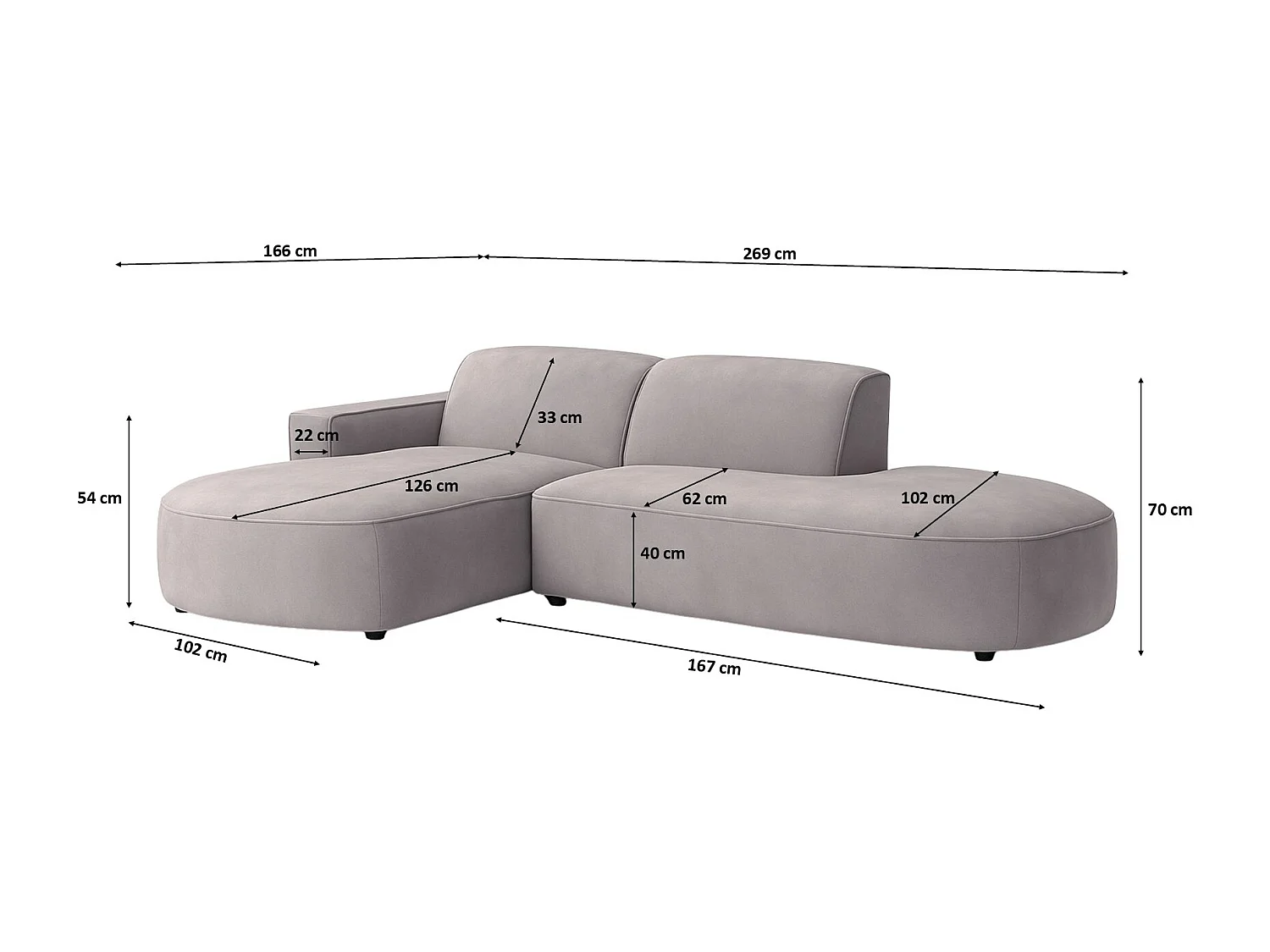 Canapé d'angle Cursal Atelier, tissu Salvador, gris, gauche