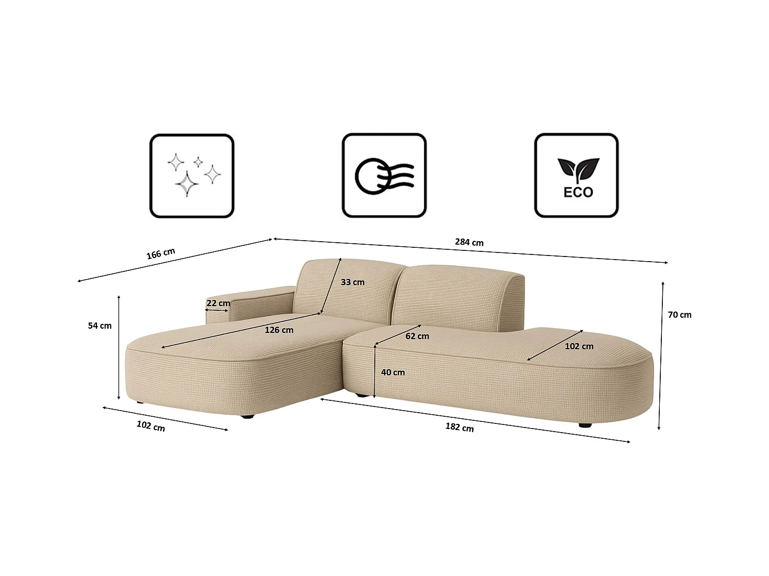 Divano angolare Cursal Atelier, tessuto Artico, beige, sinistro