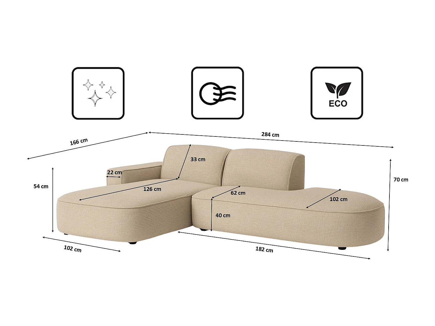 Canapé d'angle Cursal Atelier, tissu Artico, beige, gauche