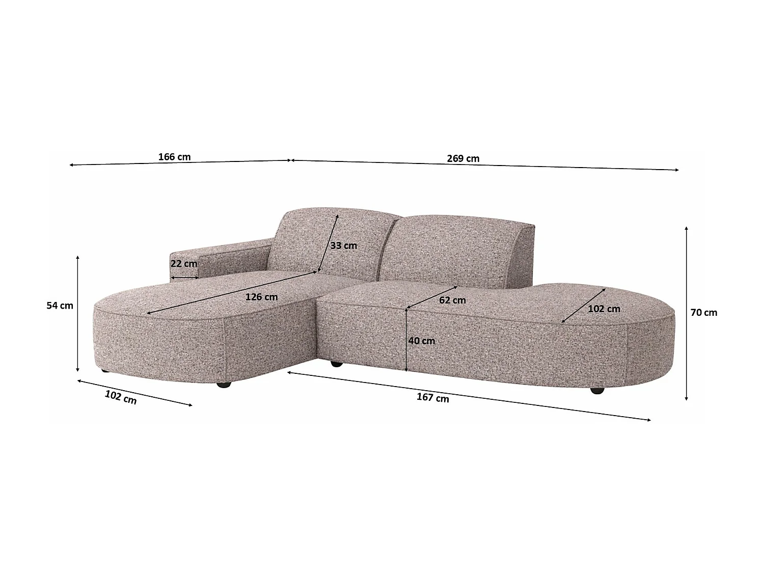 Canapé d'angle Cursal Atelier, tissu Artico, beige, gauche