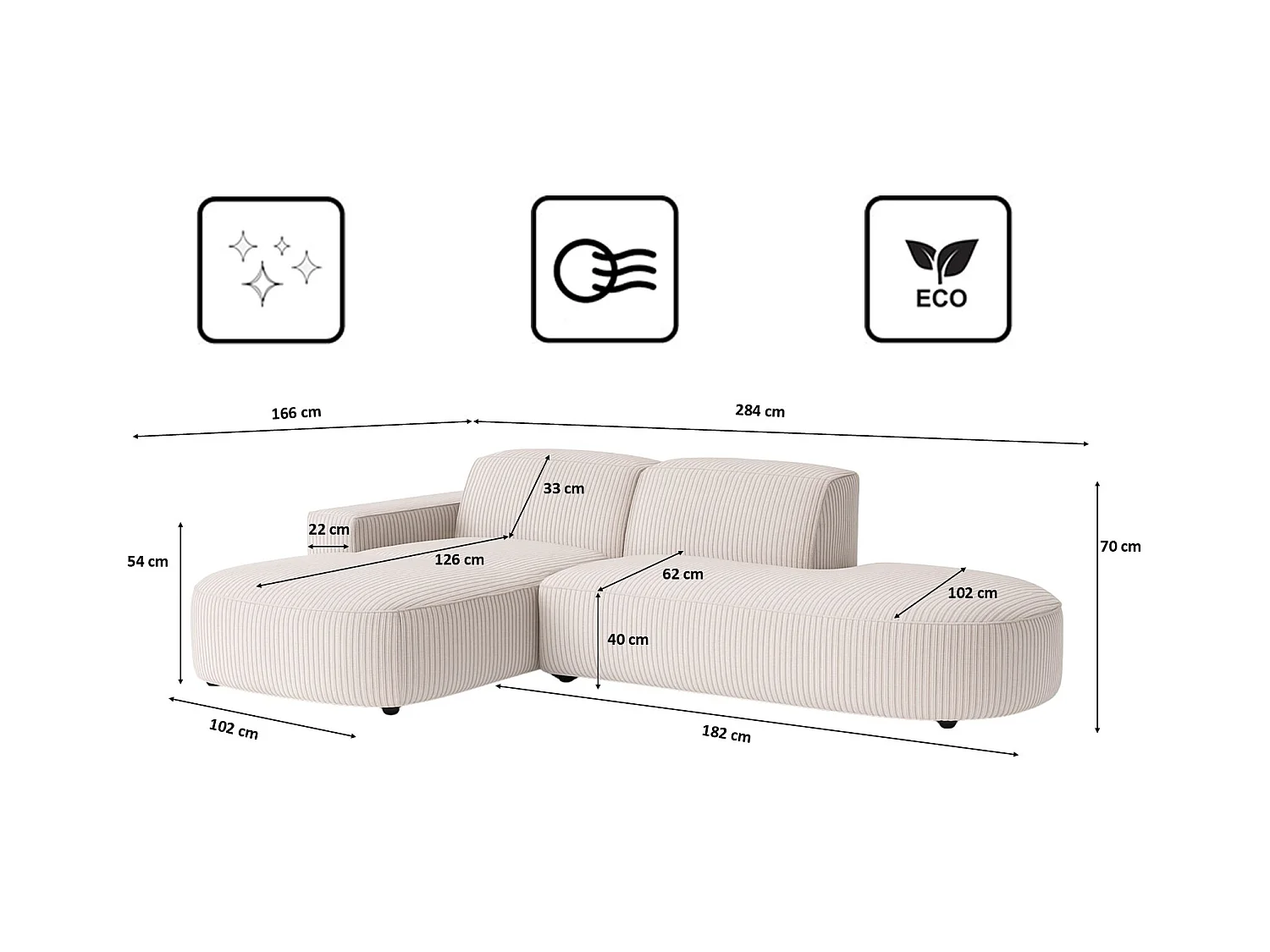 Divano angolare Cursal Atelier, tessuto Poso, beige, sinistro