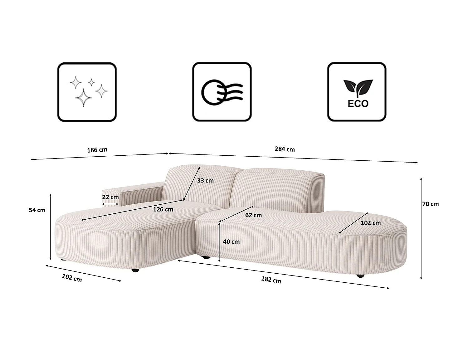 Ecksofa Cursal Atelier, Stoff Poso, Beige, Links