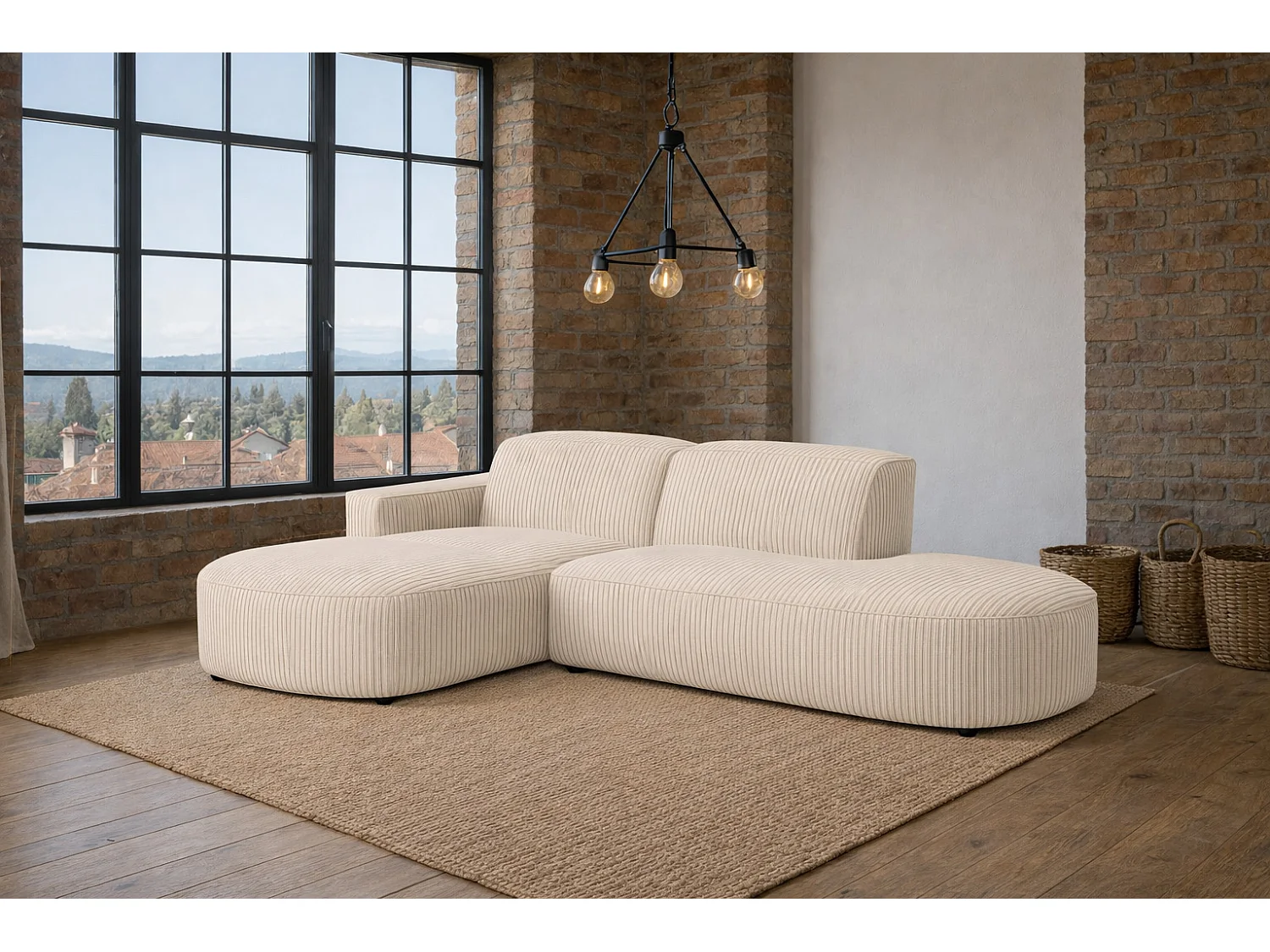 Canapé d'angle Cursal Atelier, tissu Poso, beige, gauche