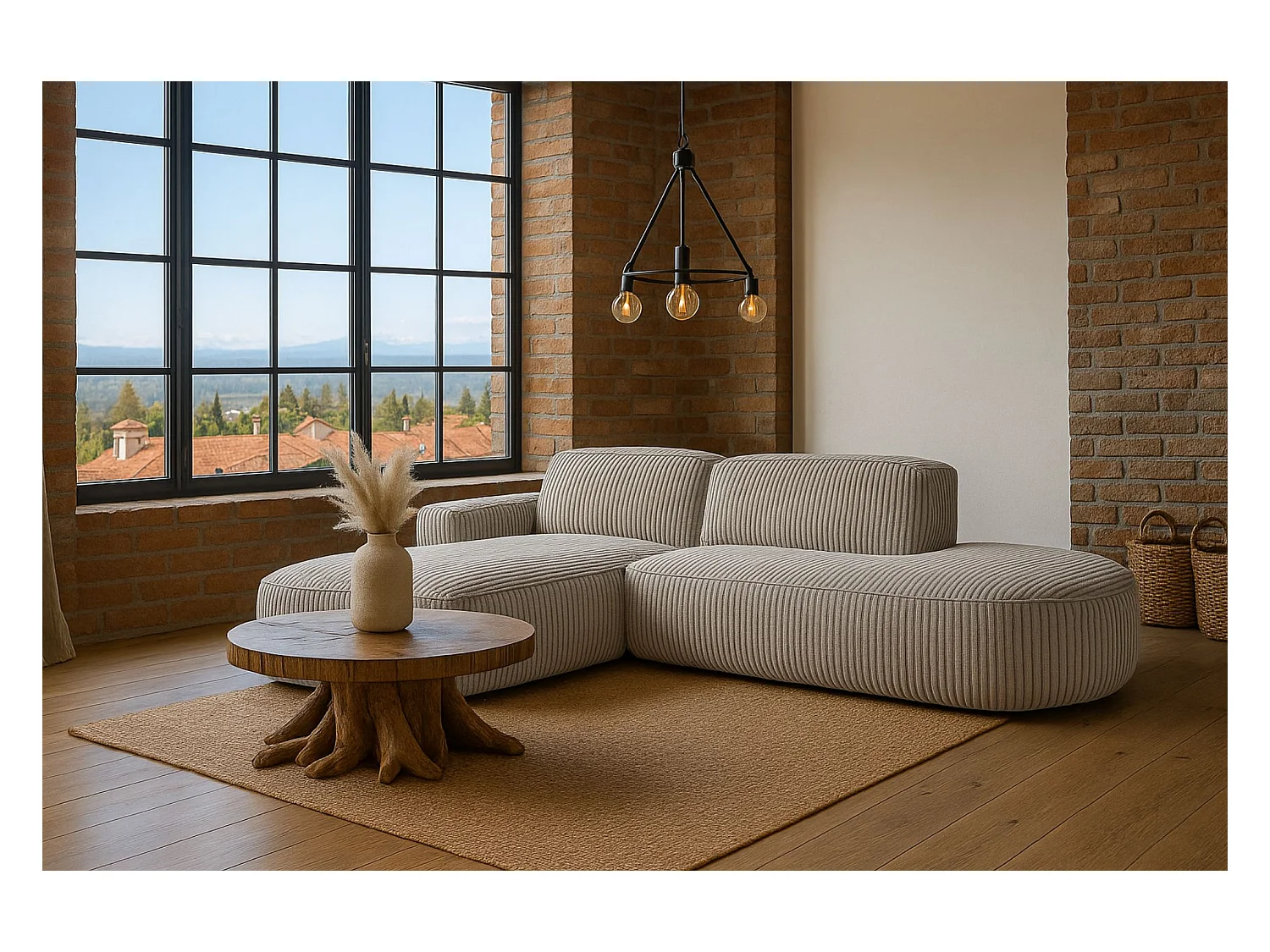 Divano angolare Cursal Atelier, tessuto Poso, beige scuro, sinistro