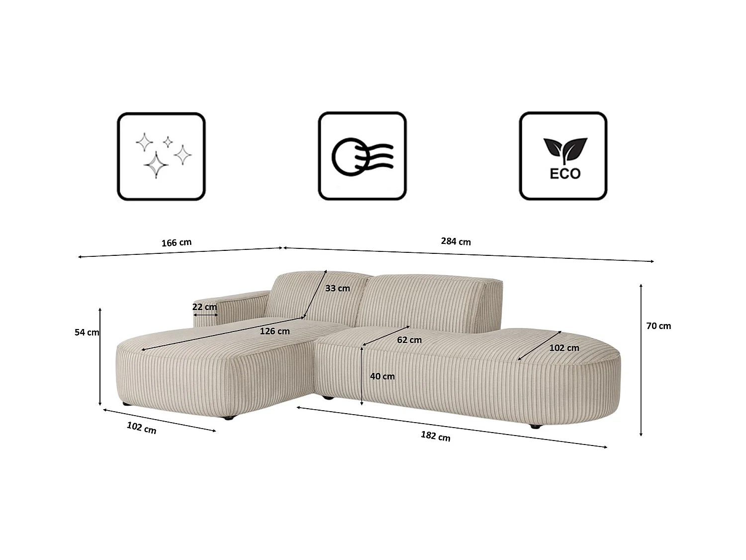 Divano angolare Cursal Atelier, tessuto Poso, beige scuro, sinistro