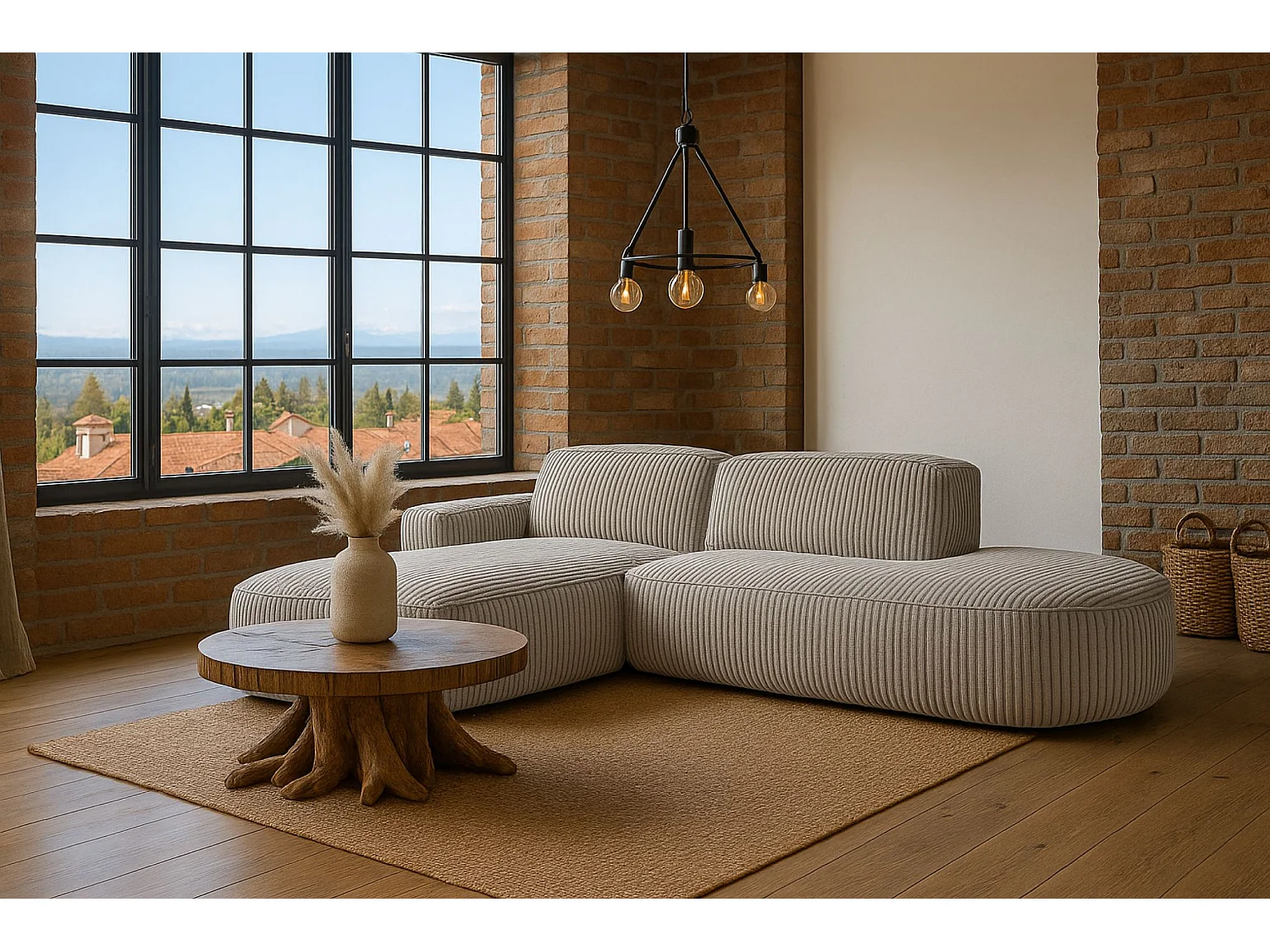 Divano angolare Cursal Atelier, tessuto Poso, beige scuro, sinistro