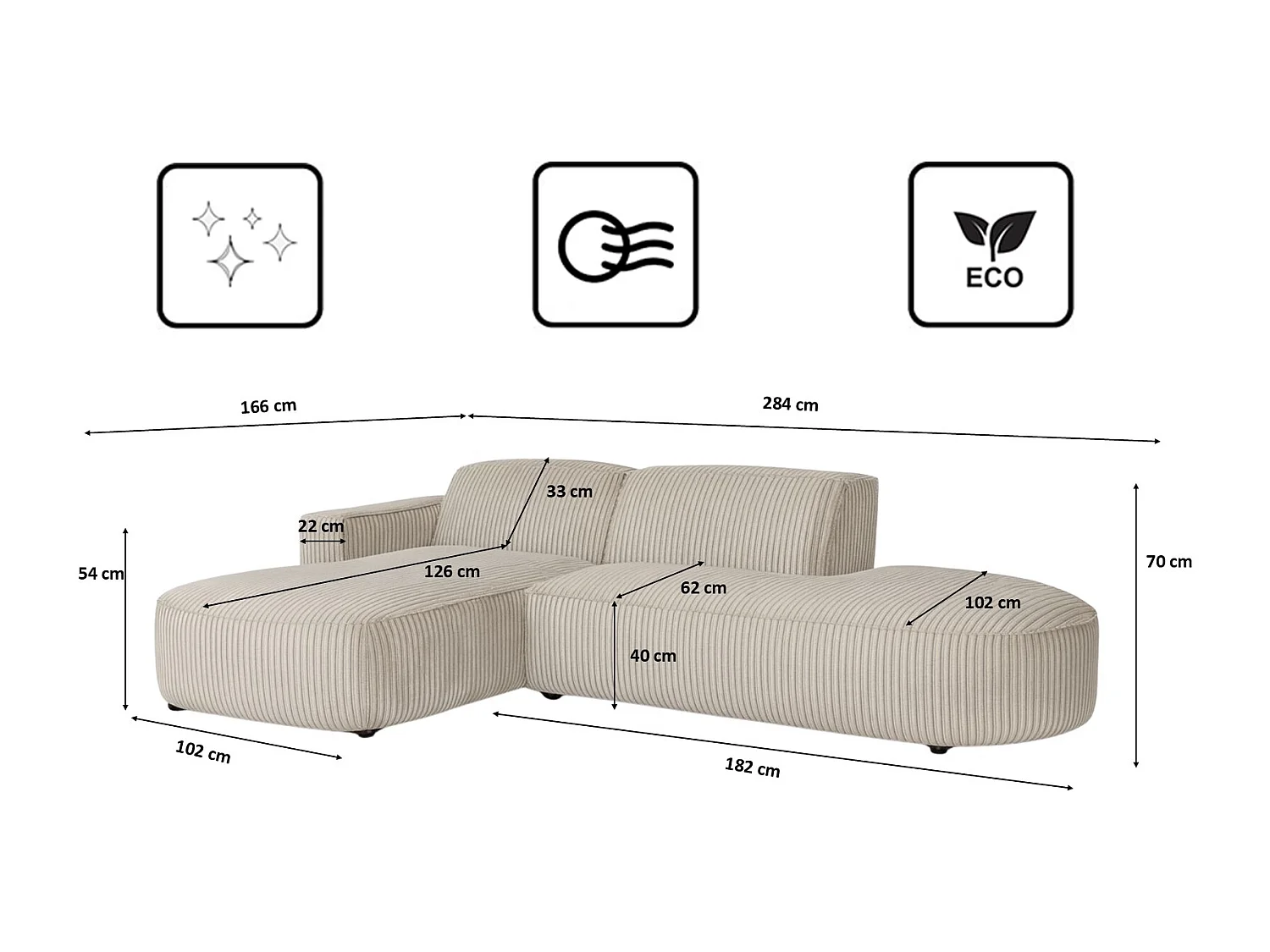 Divano angolare Cursal Atelier, tessuto Poso, beige scuro, sinistro