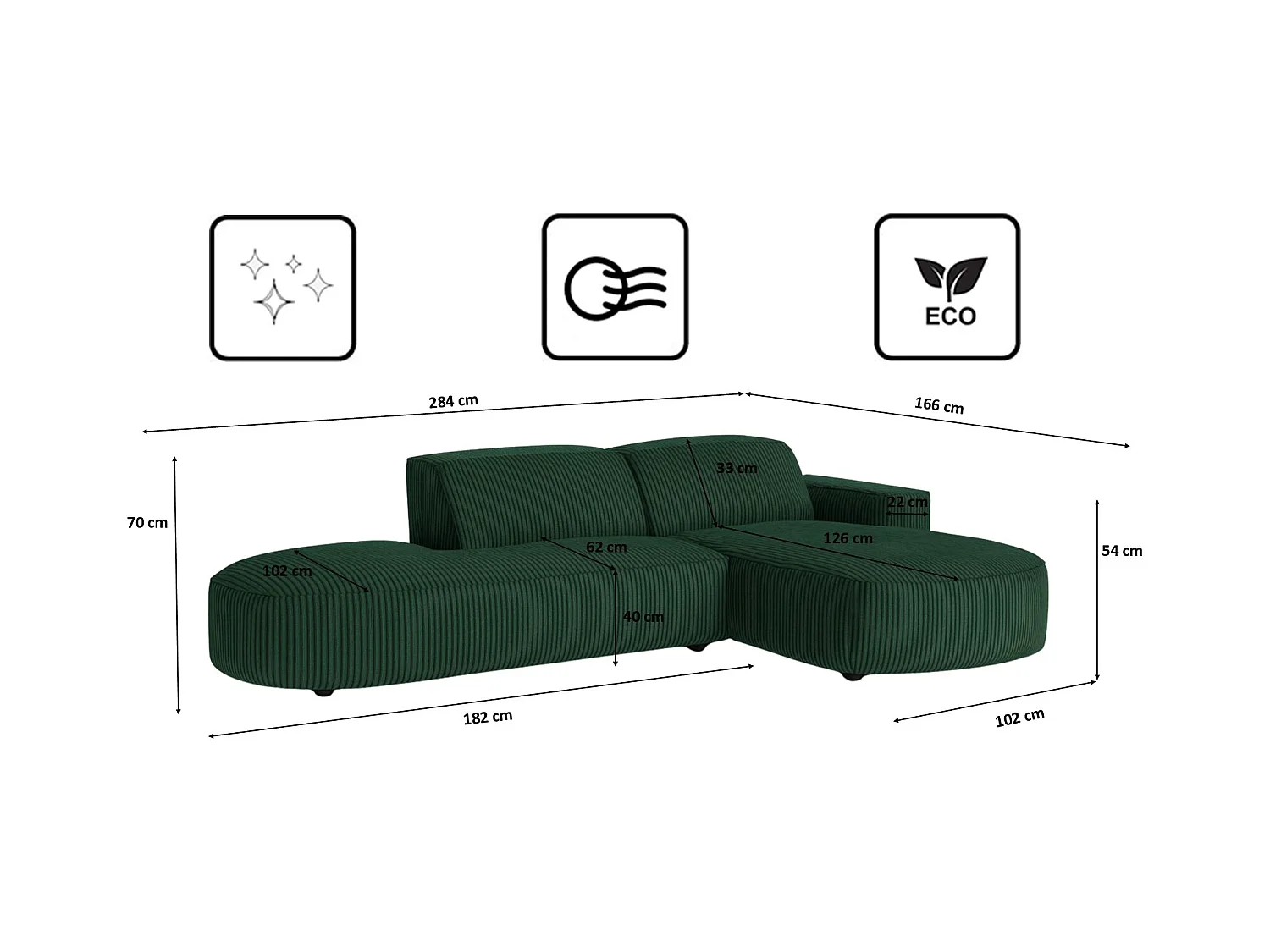 Divano angolare Cursal Atelier, tessuto Poso, verde, a destra