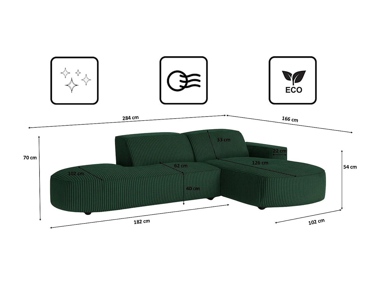 Ecksofa Cursal Atelier, Stoff Poso, Grün, Rechts