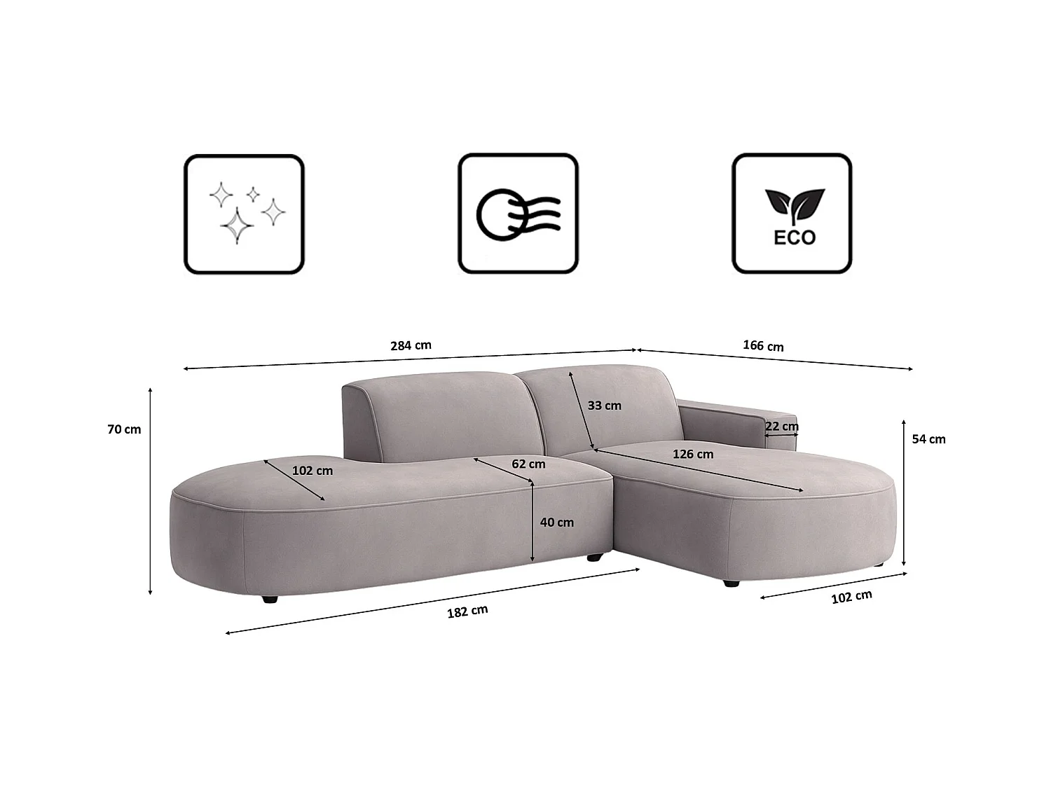 Canapé d'angle Cursal Atelier, tissu Salvador, gris, droit