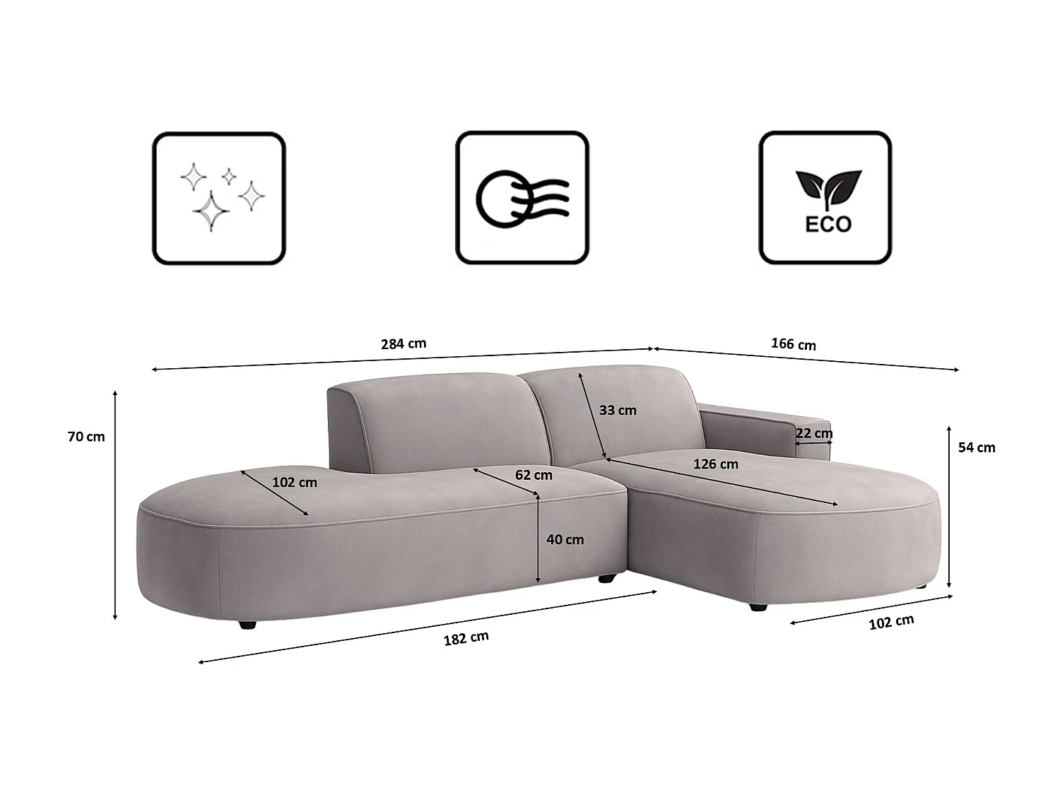 Canapé d'angle Cursal Atelier, tissu Salvador, gris, droit