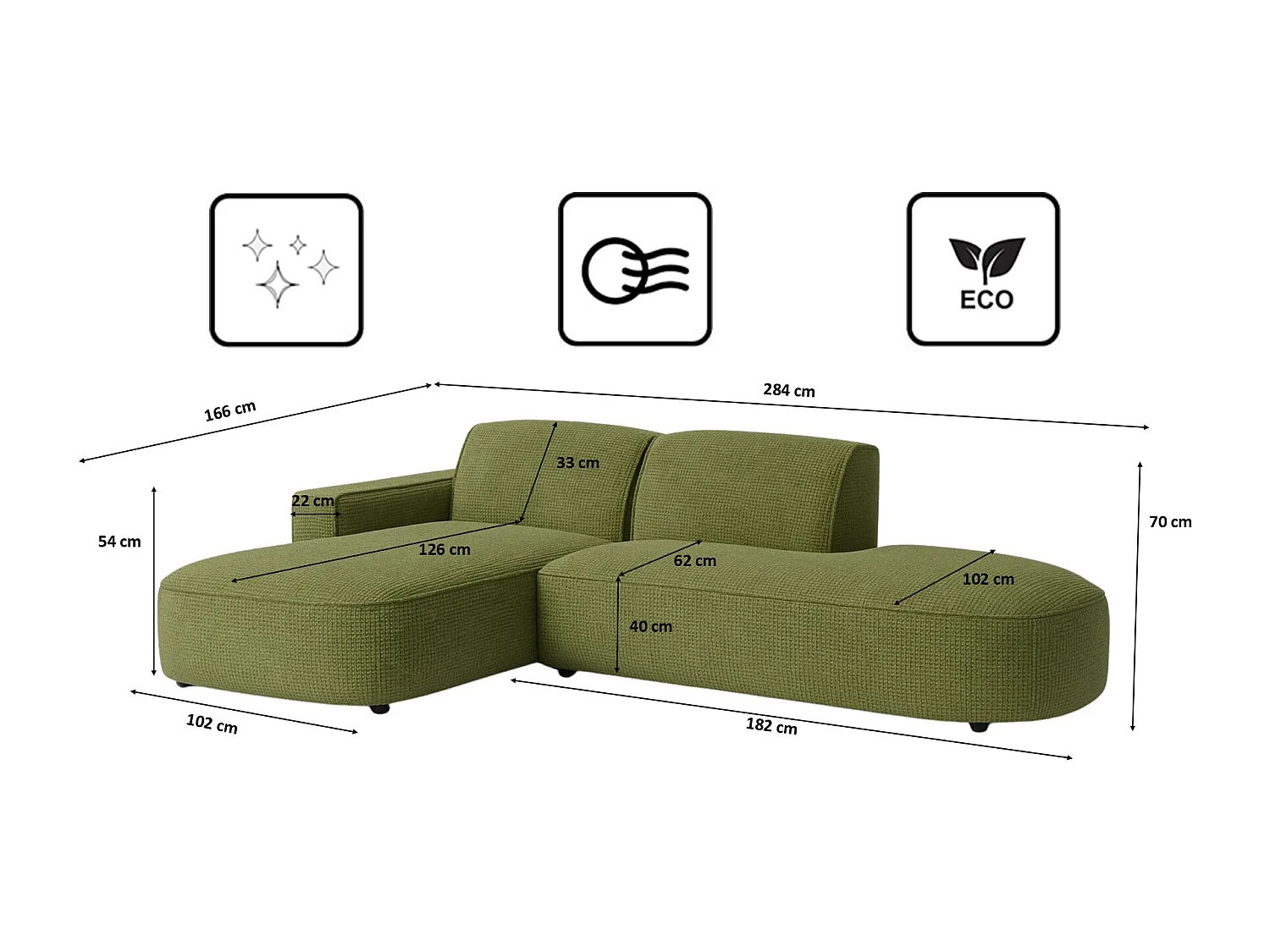 Canapé d'angle Cursal Atelier, tissu Artico, Moss, gauche