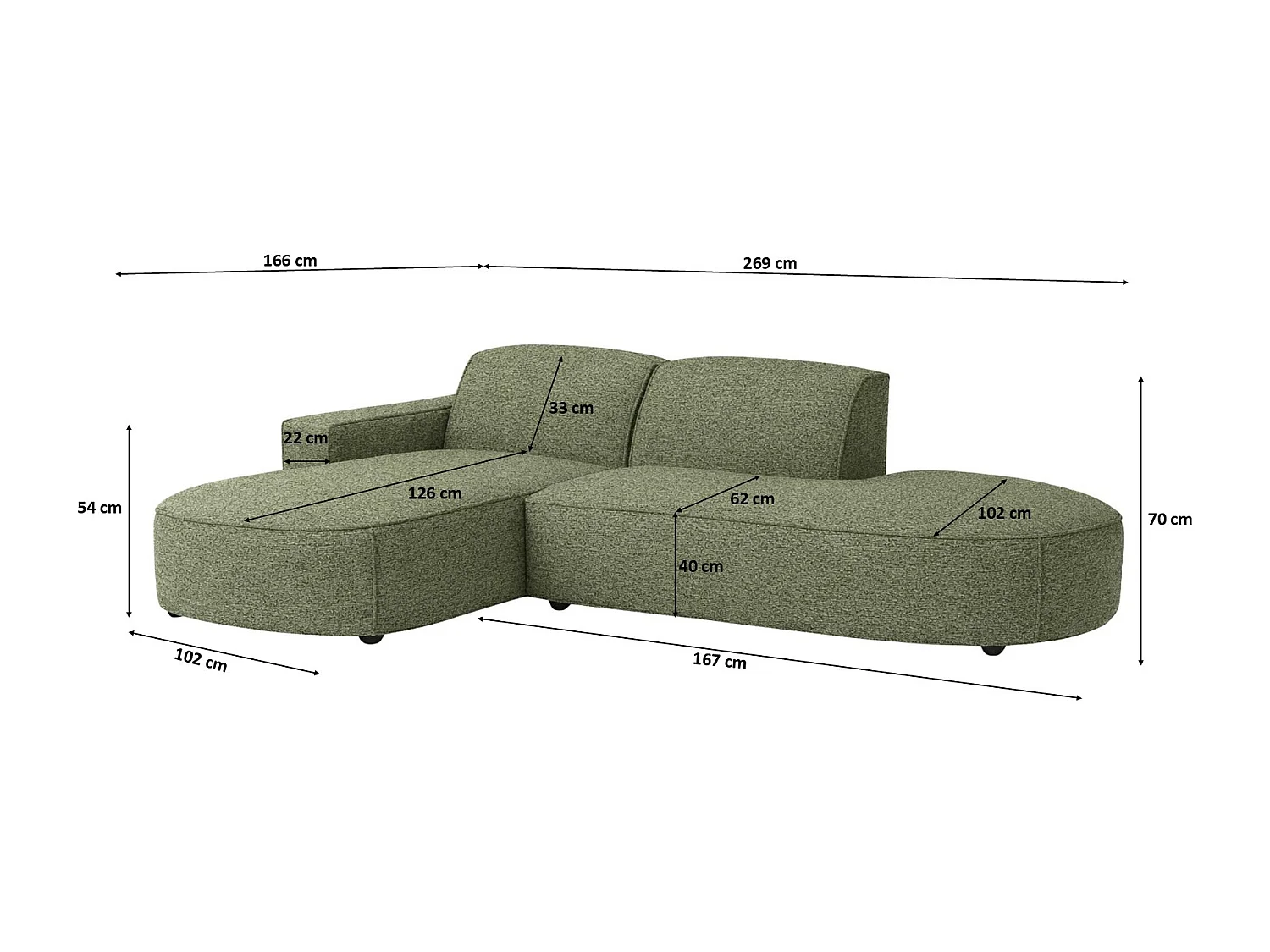 Canapé d'angle Cursal Atelier, tissu Artico, Moss, gauche