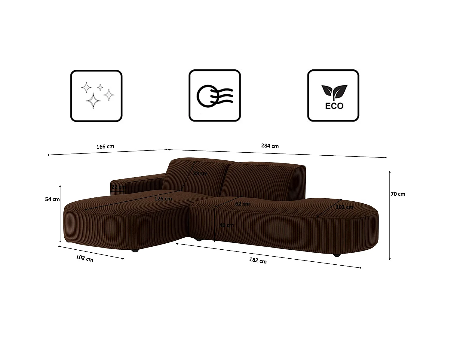 Divano angolare Cursal Atelier, tessuto Poso, marrone, sinistro