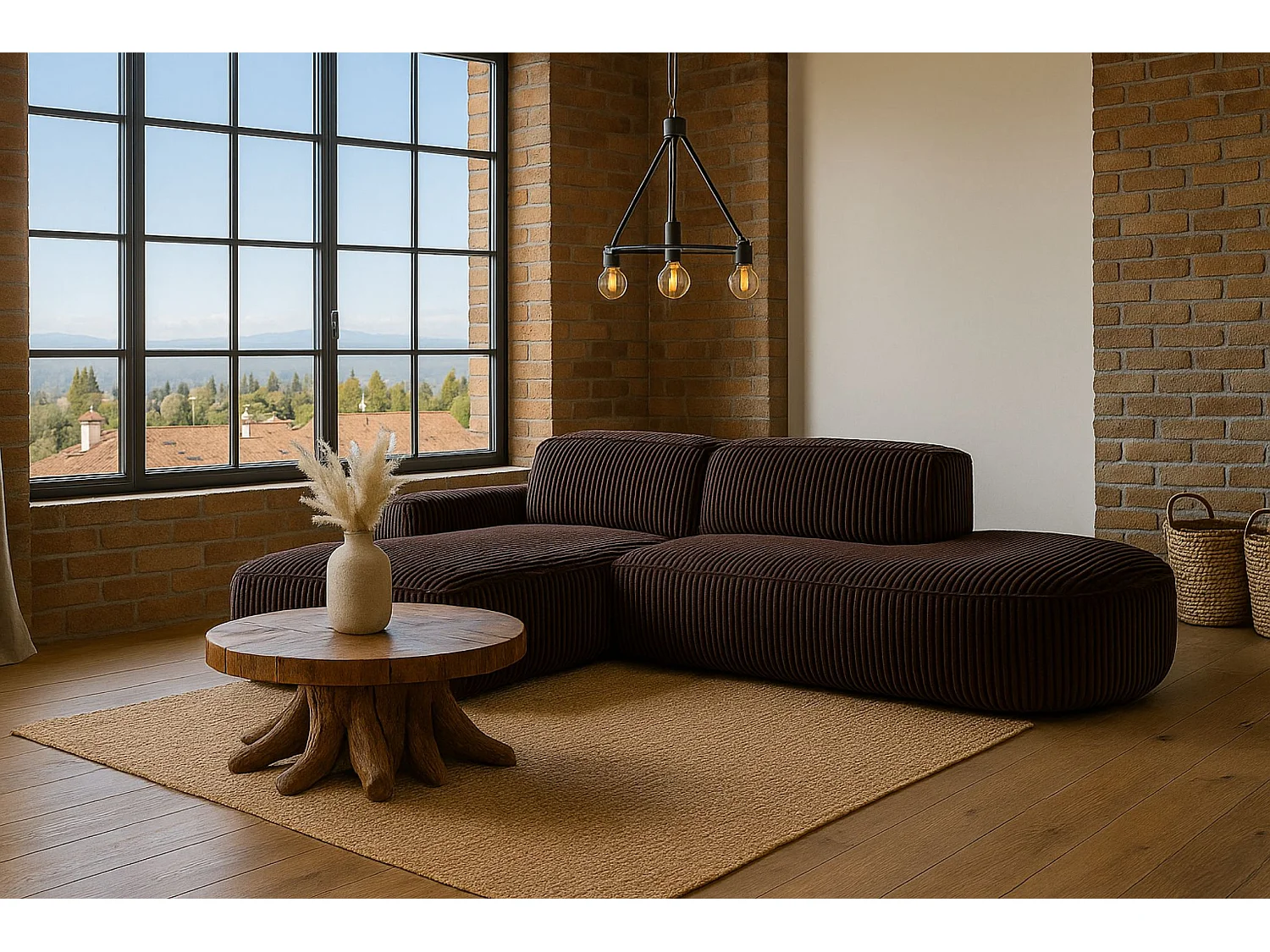 Canapé d'angle Cursal Atelier, tissu Poso, marron, gauche