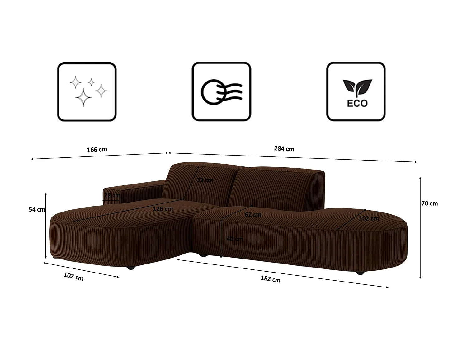 Ecksofa Cursal Atelier, Stoff Poso, Braun, Links